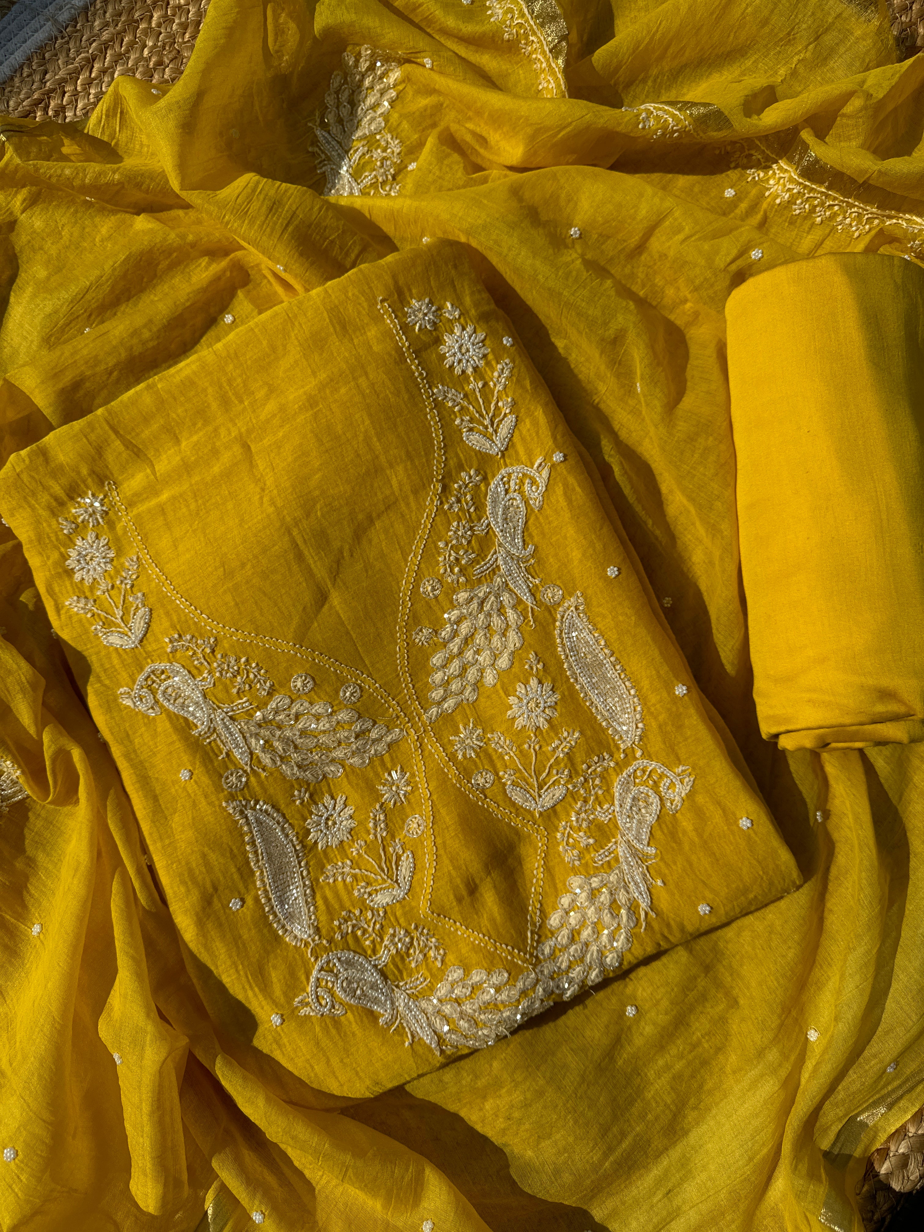 Sunshine pure mul Lucknowi suit set