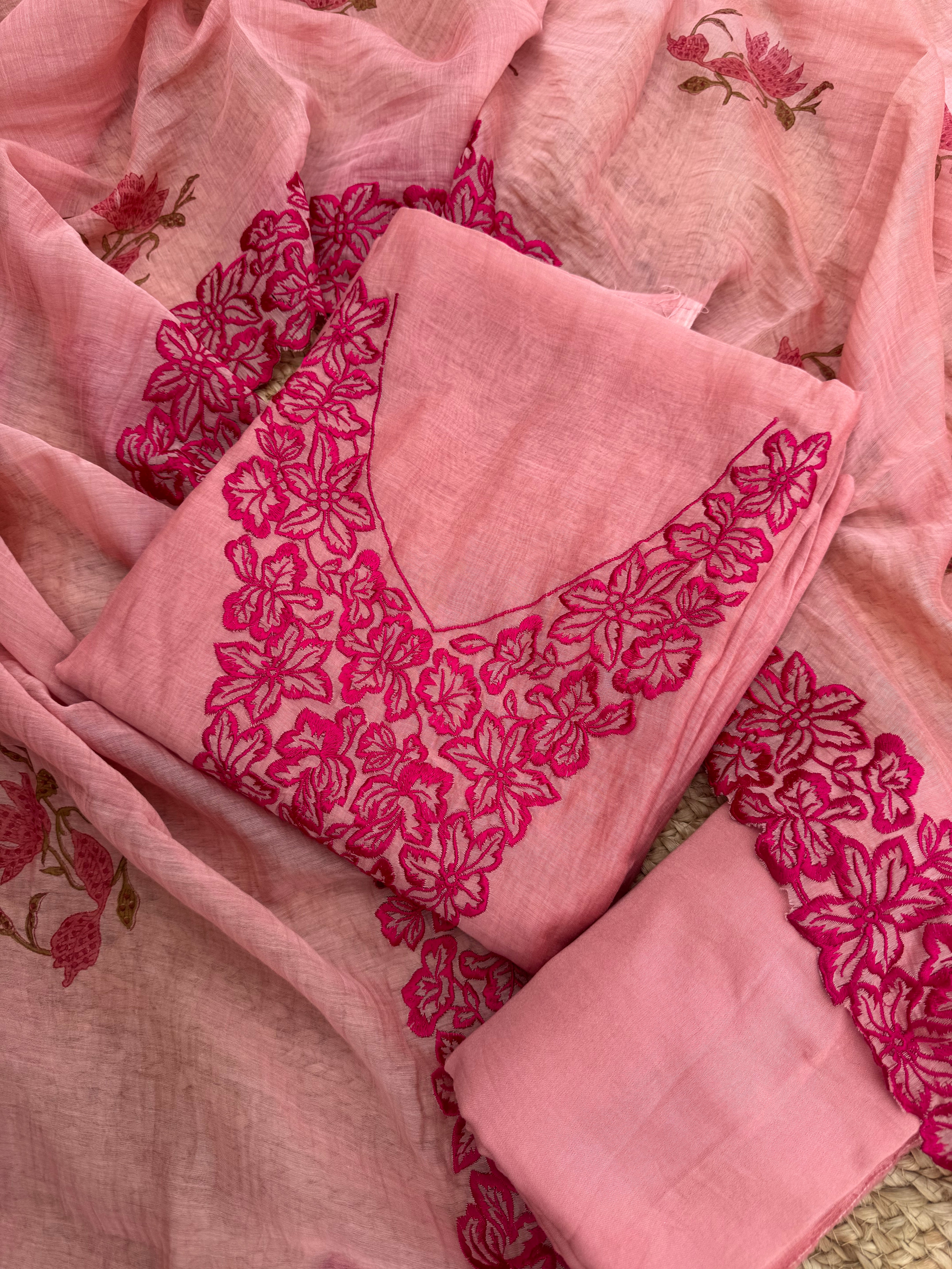 Gulaab pure Mulmul Chanderi suit set