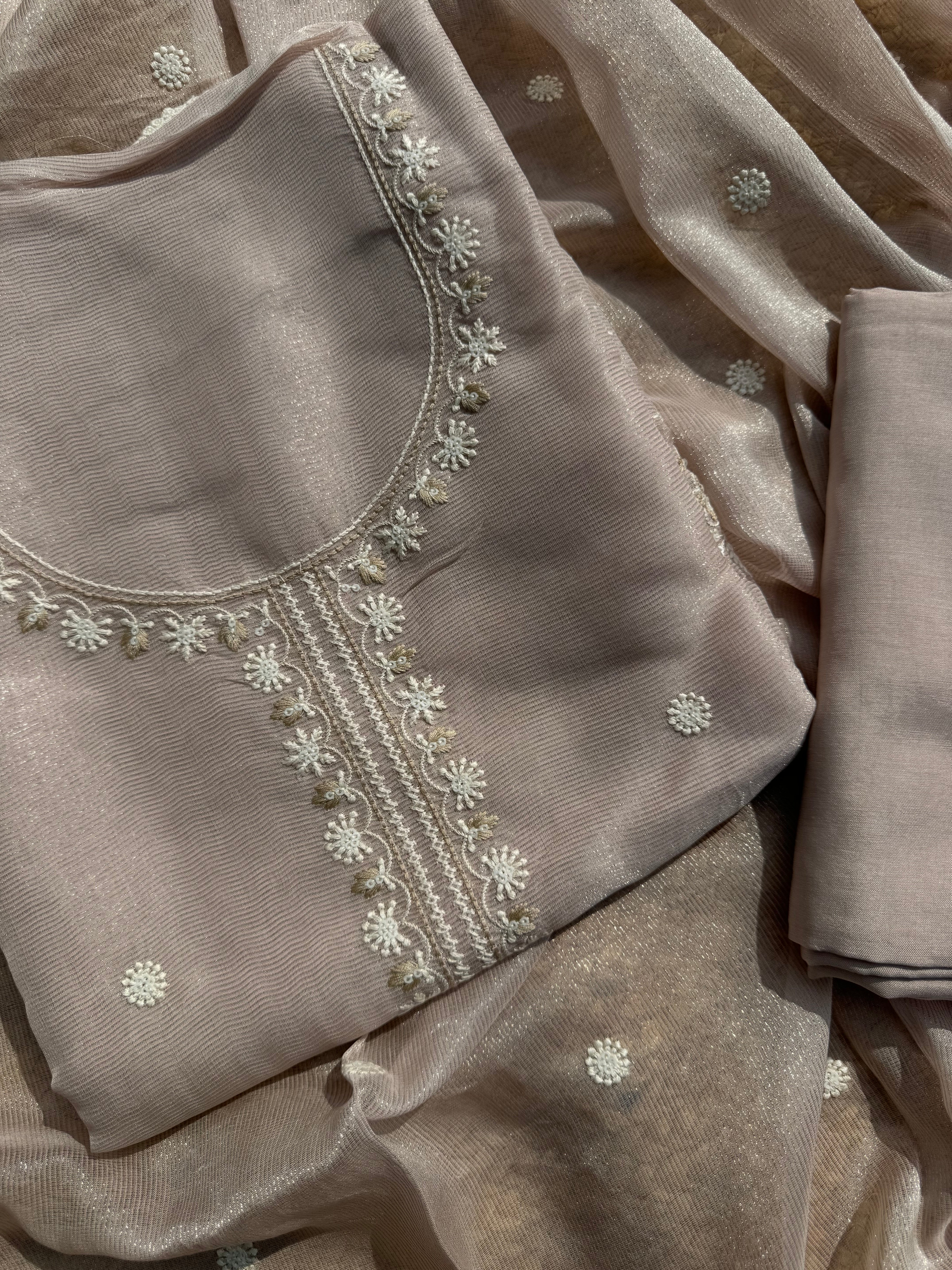 Blush parsi work suit set