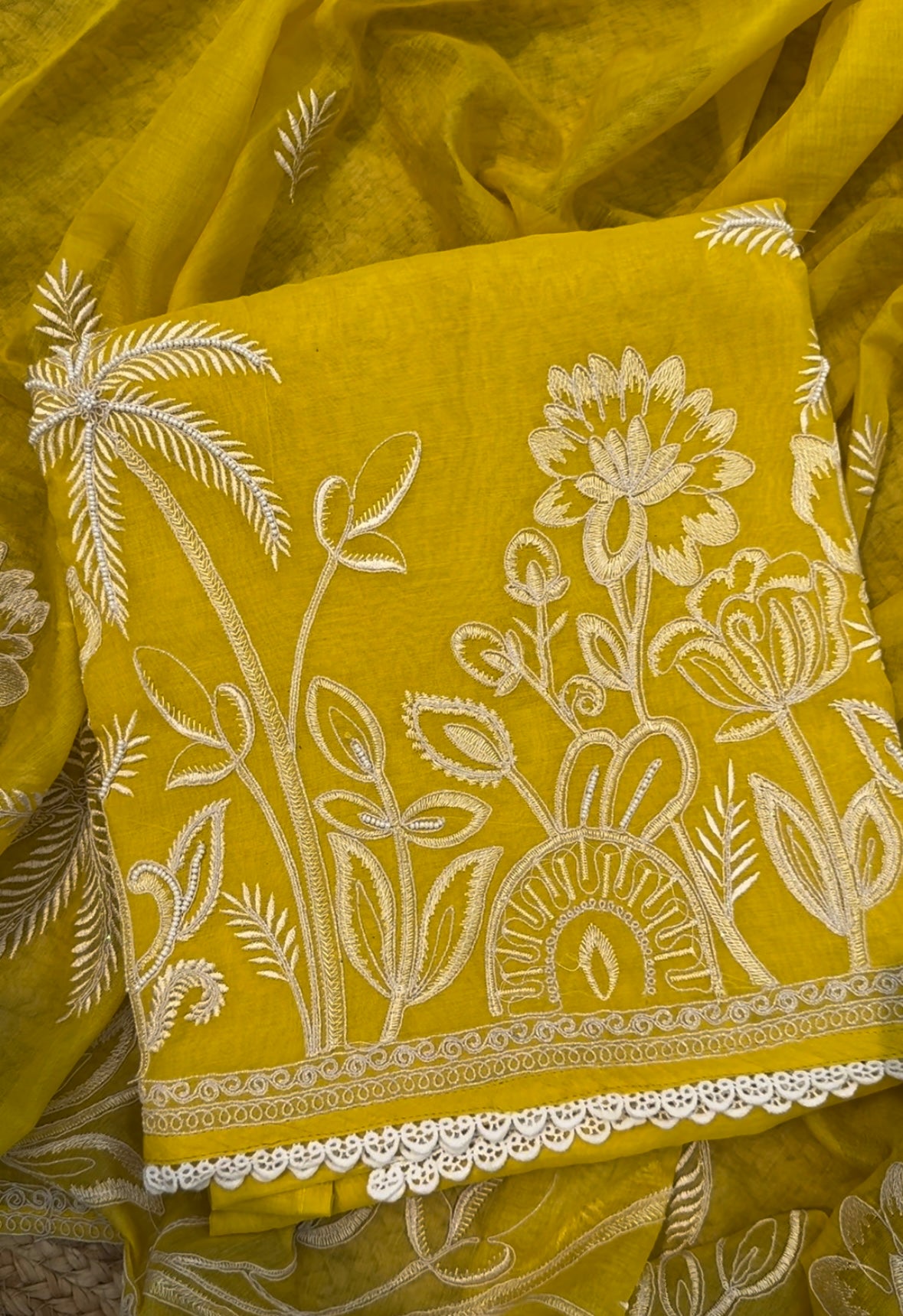 Saffron pure Mulmul suit set