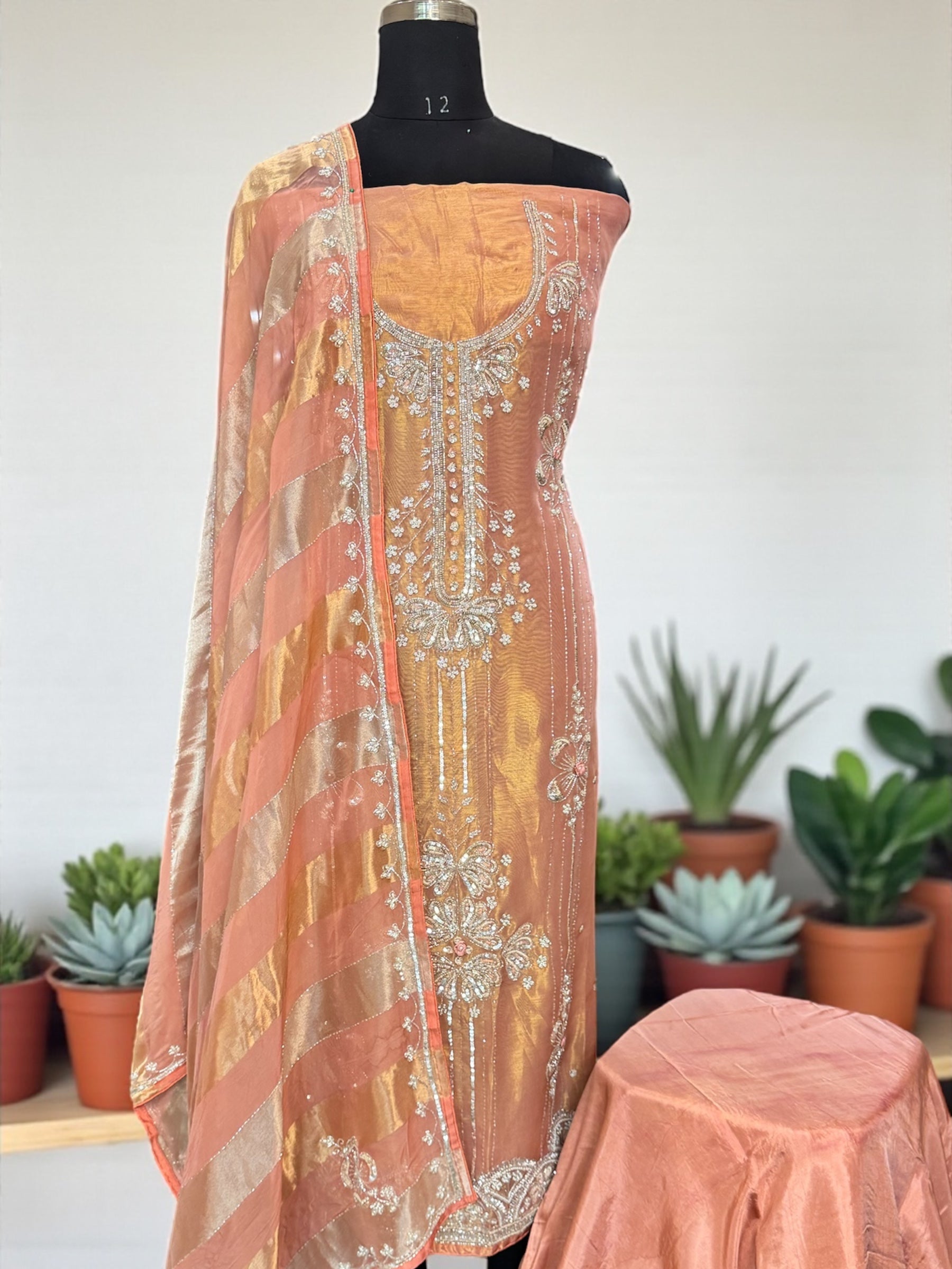 Chaand tissue hand embroidered suit set