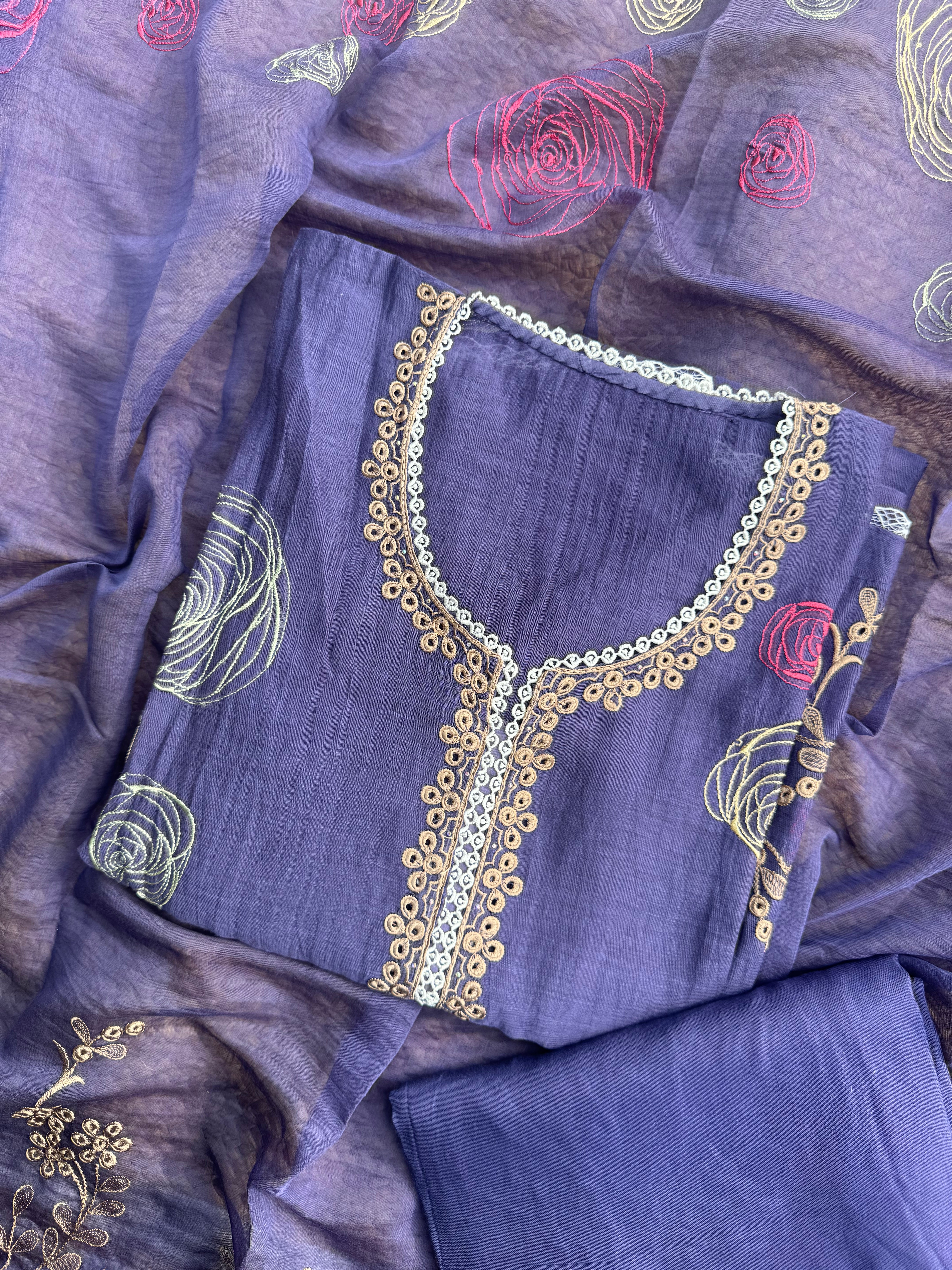Mystic mauve pure Mulmul suit set