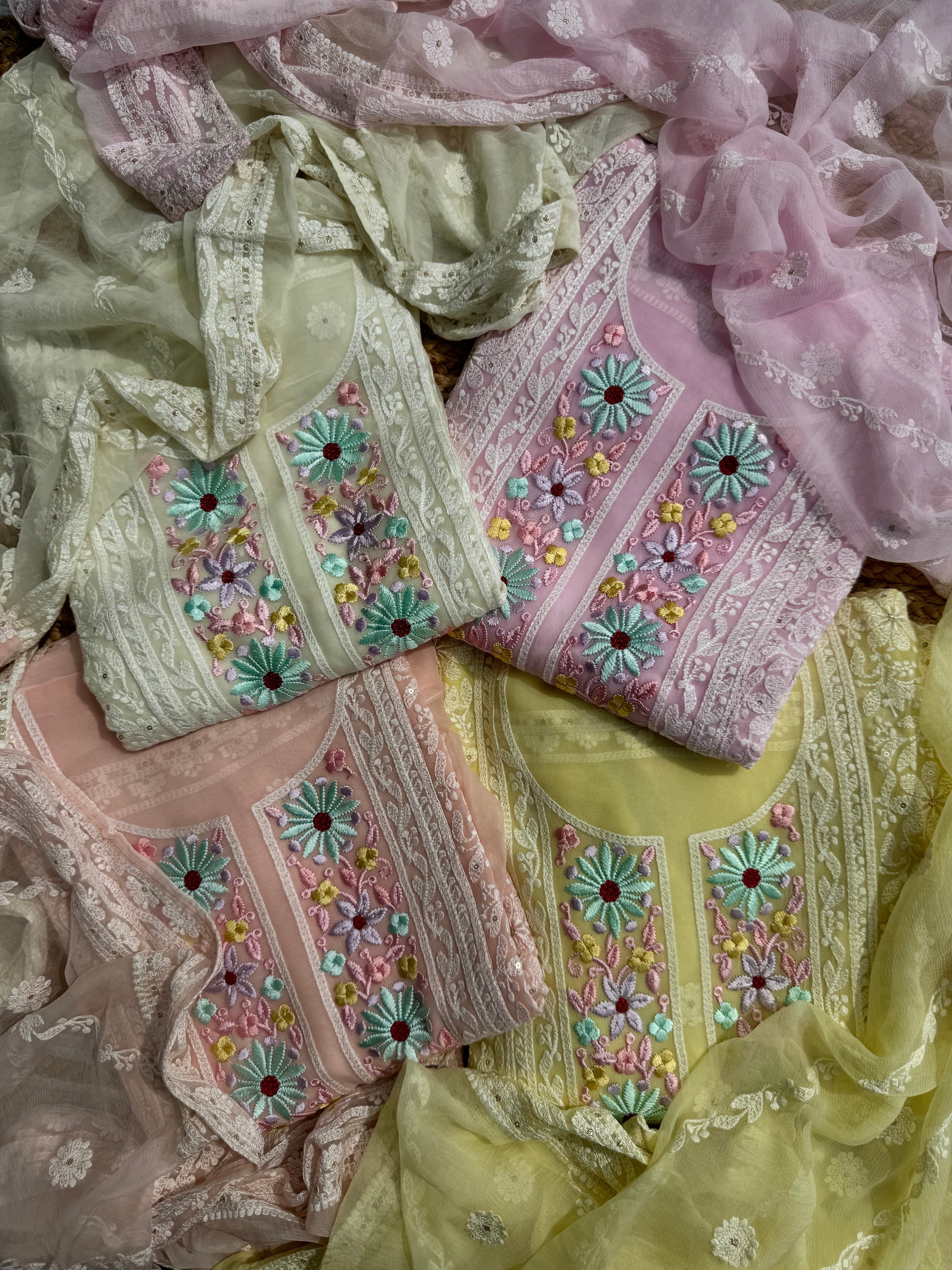 Pastel pure Georgette Lucknowi suit set
