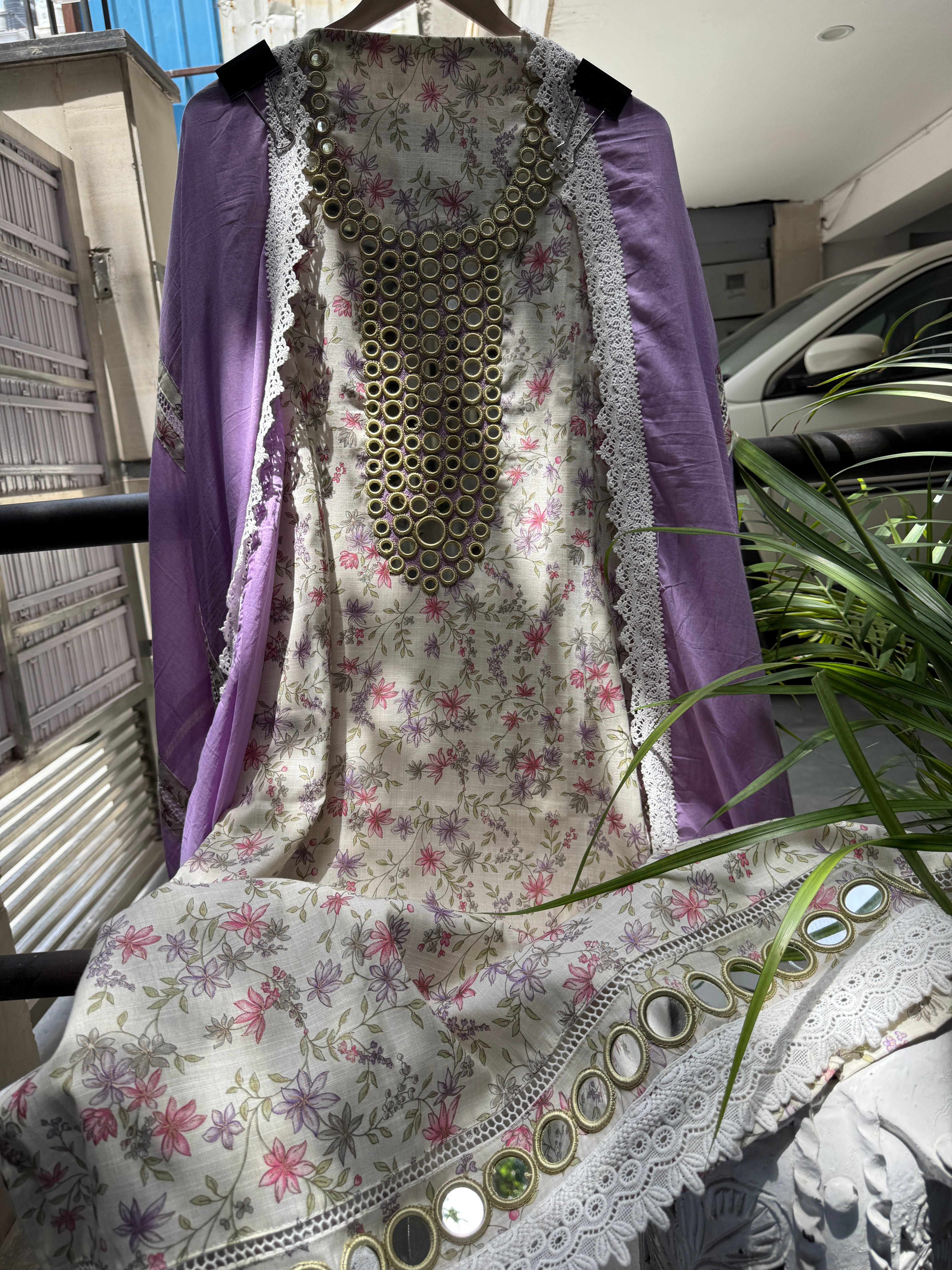 Lavender bloom cotton linen suit set