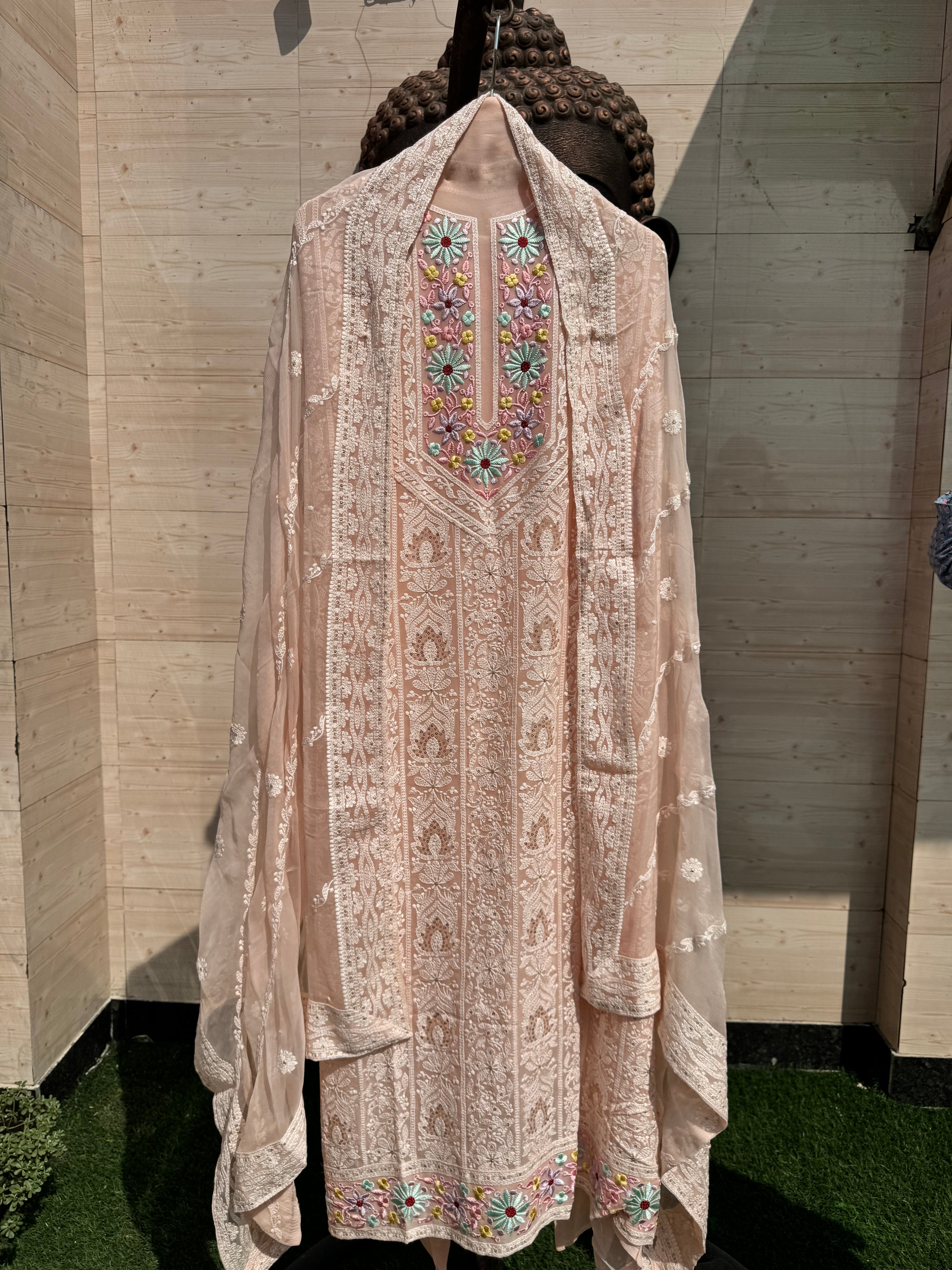 Pastel pure Georgette Lucknowi suit set