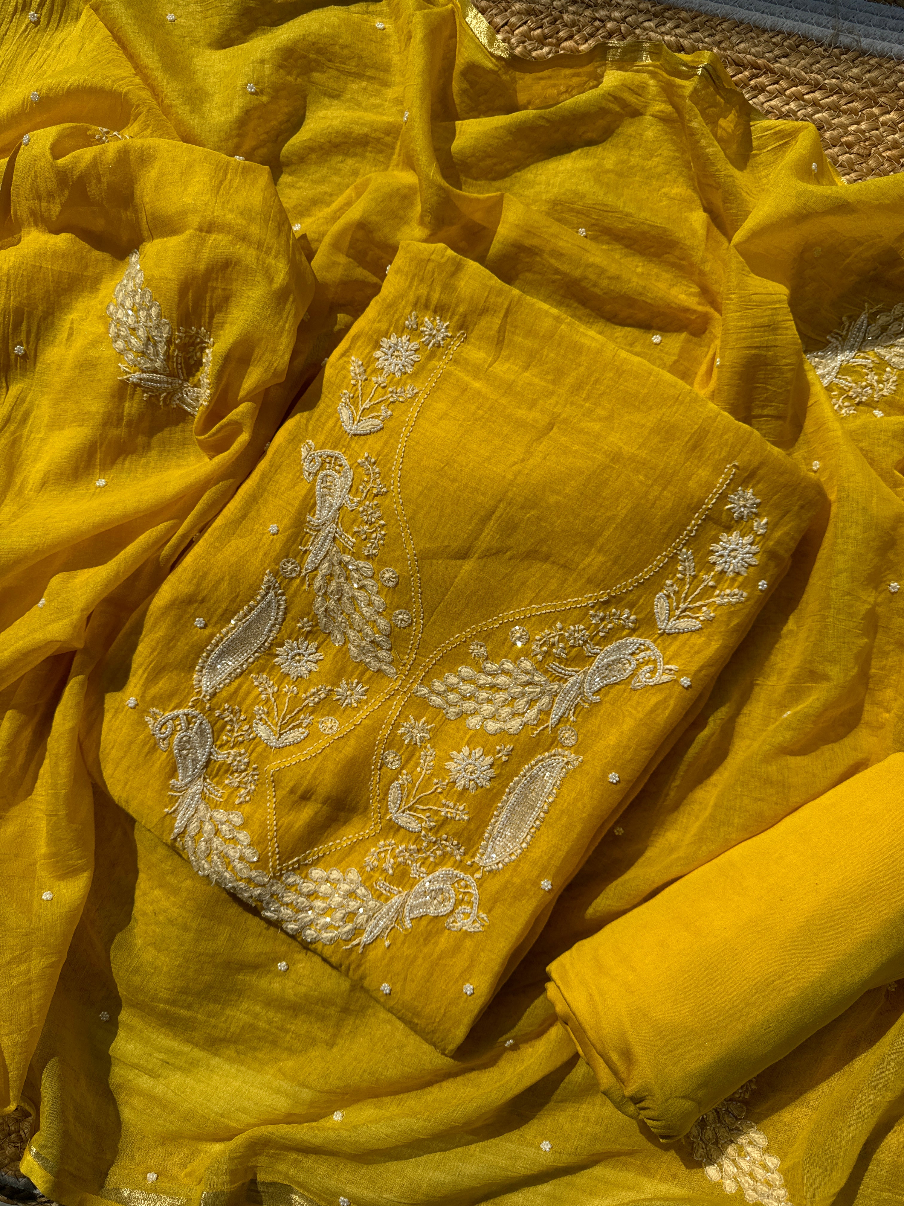 Sunshine pure mul Lucknowi suit set