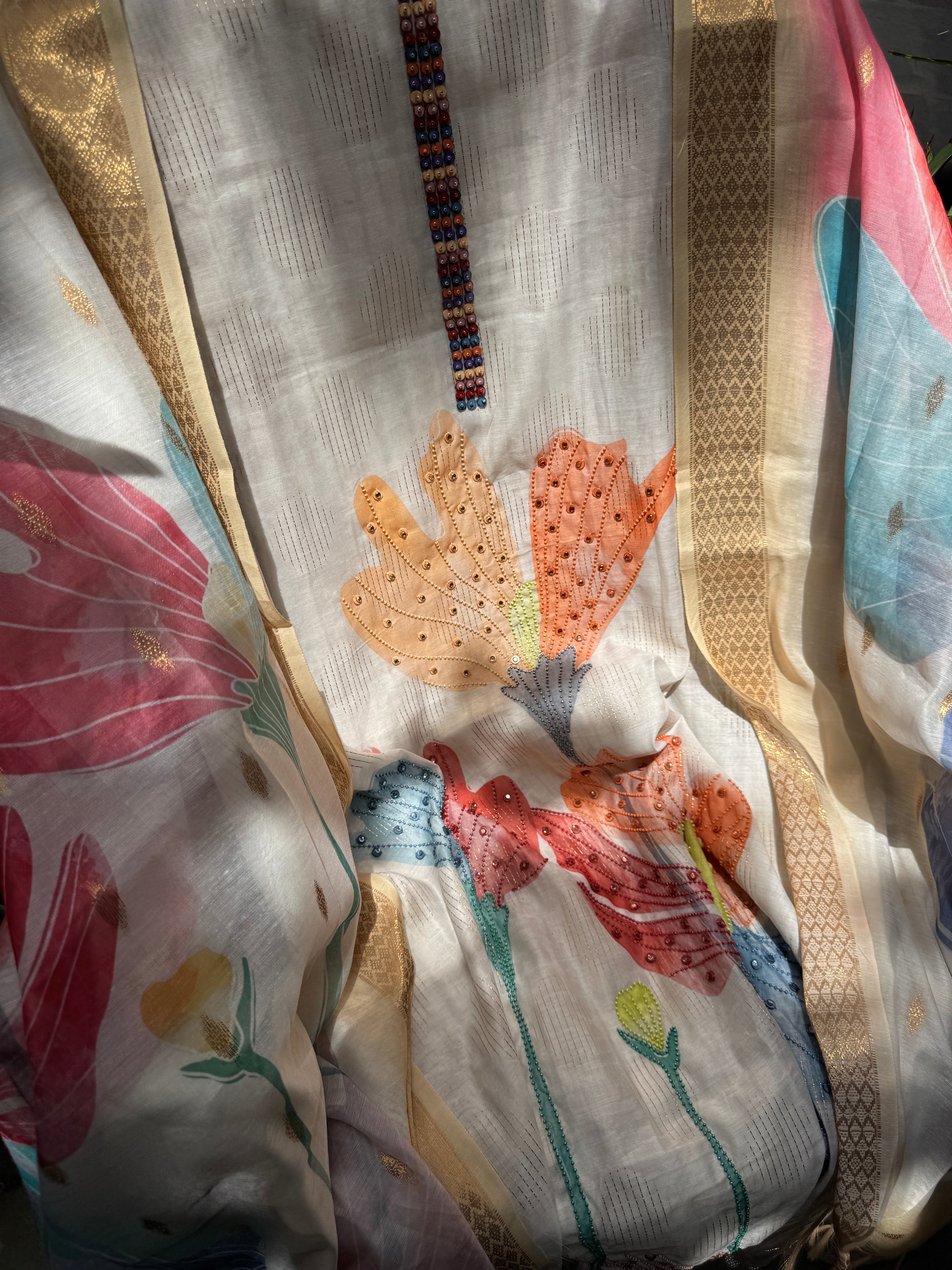 Ivory bloom Maheshwari suit set