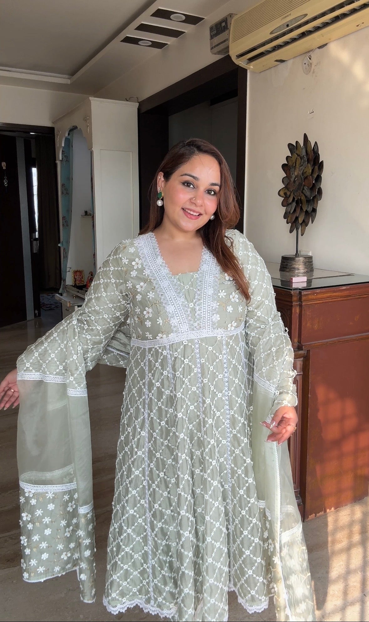 Sage green Anarkali