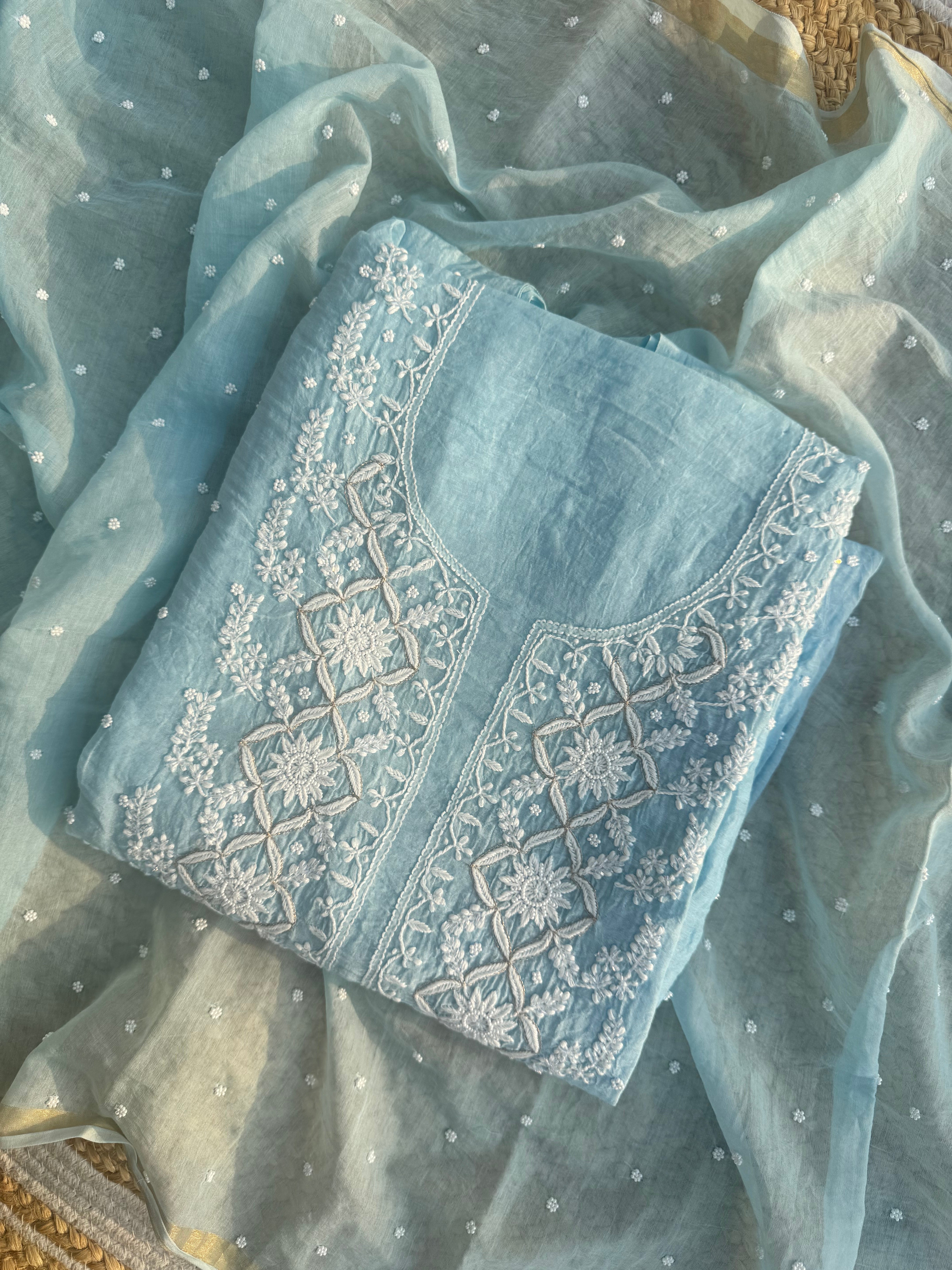 Adaah pure mulmul Chanderi lakhnavi suit set
