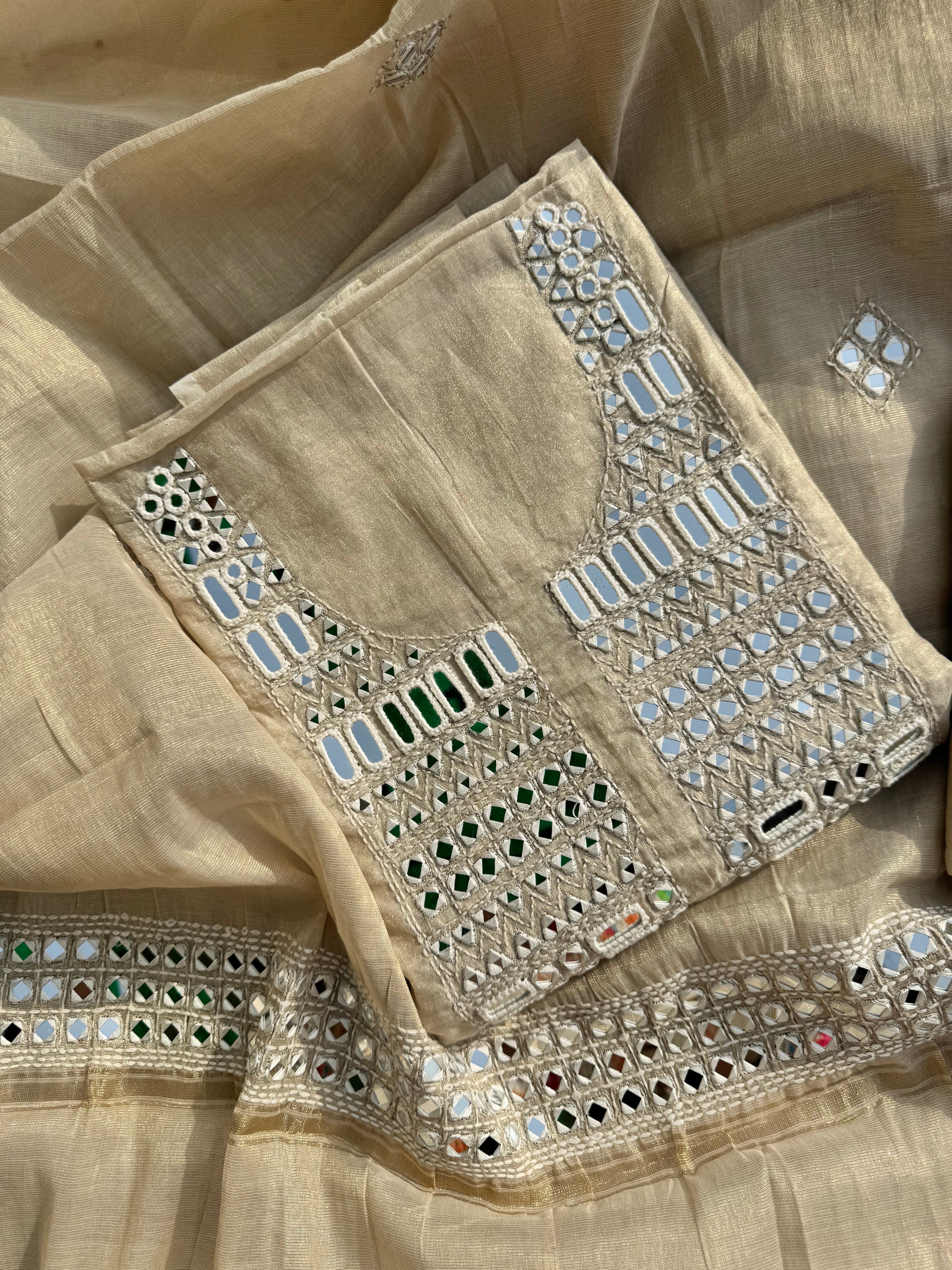 Aaina shimmer mulmul Chanderi suit set