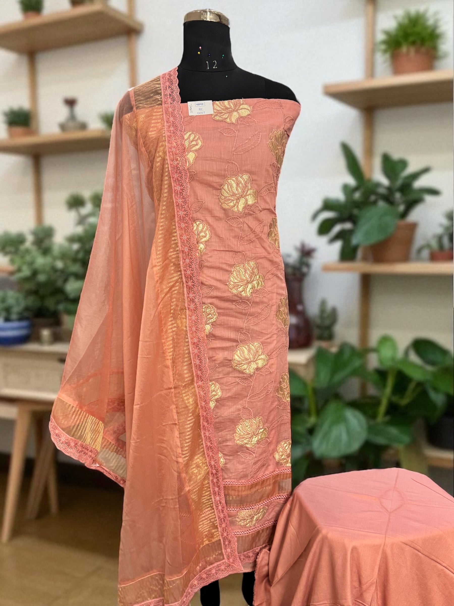 Bloom pink chanderi suit set