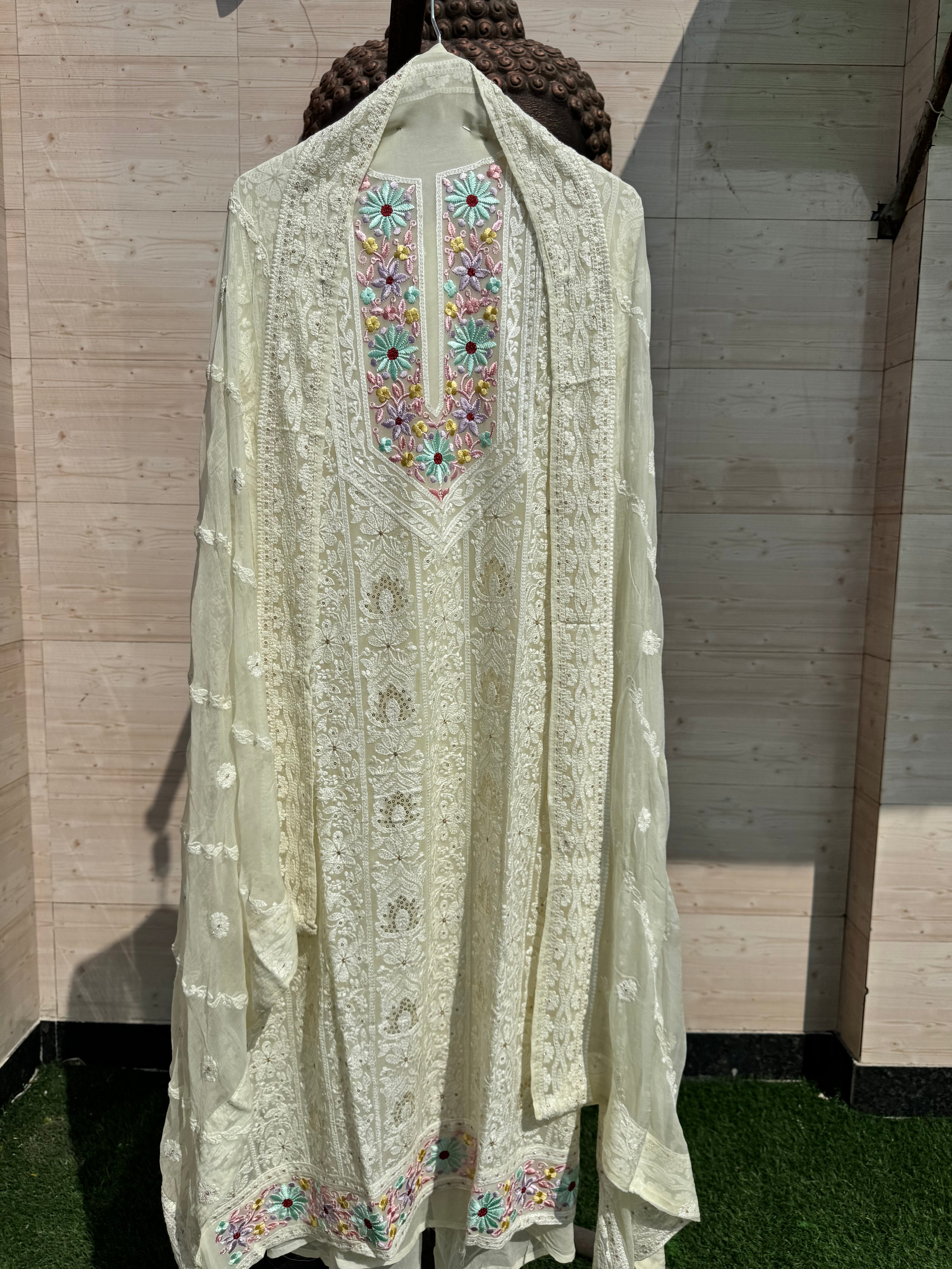Pastel pure Georgette Lucknowi suit set