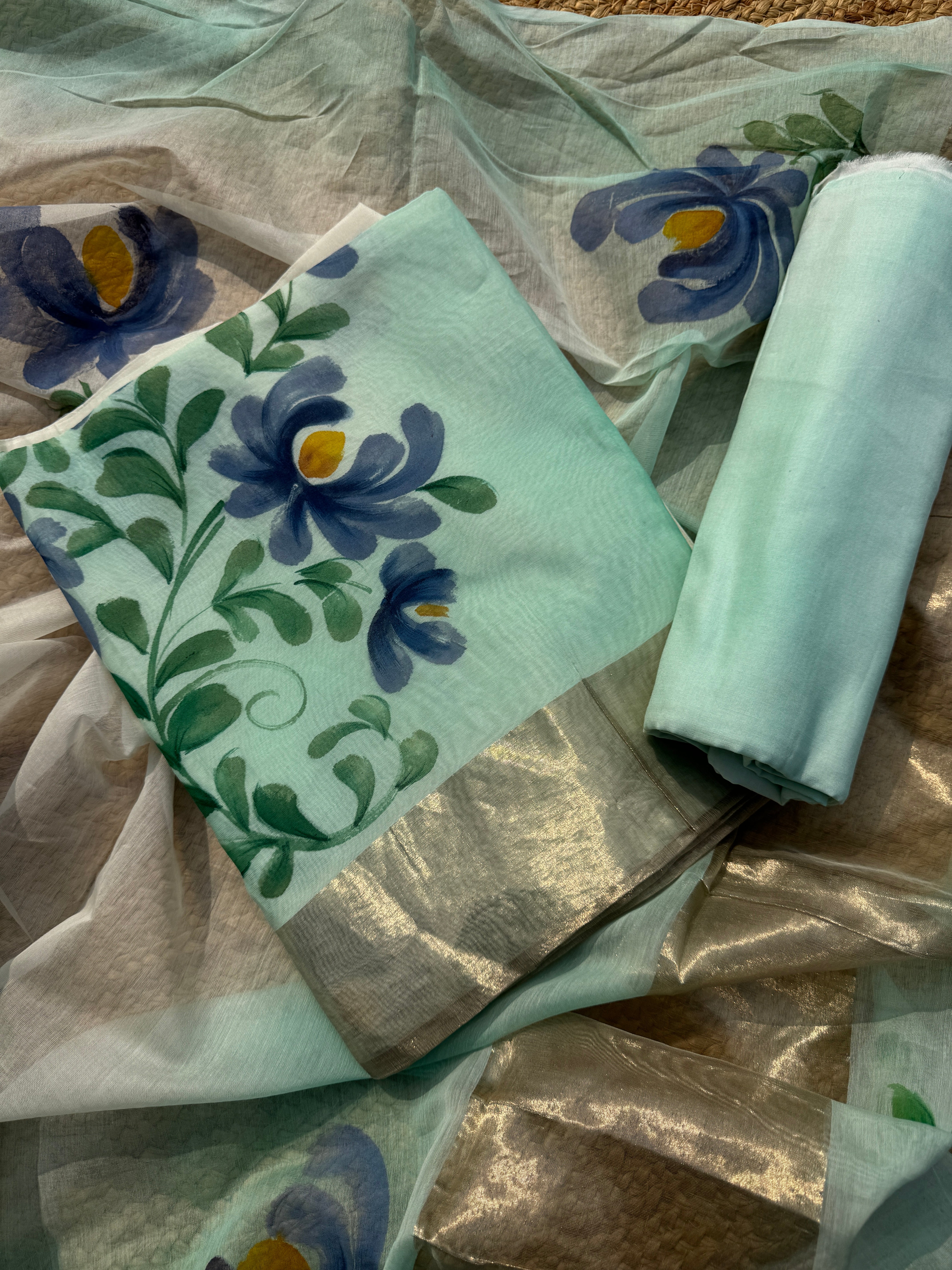 Painted petals pure Mulmul suit set