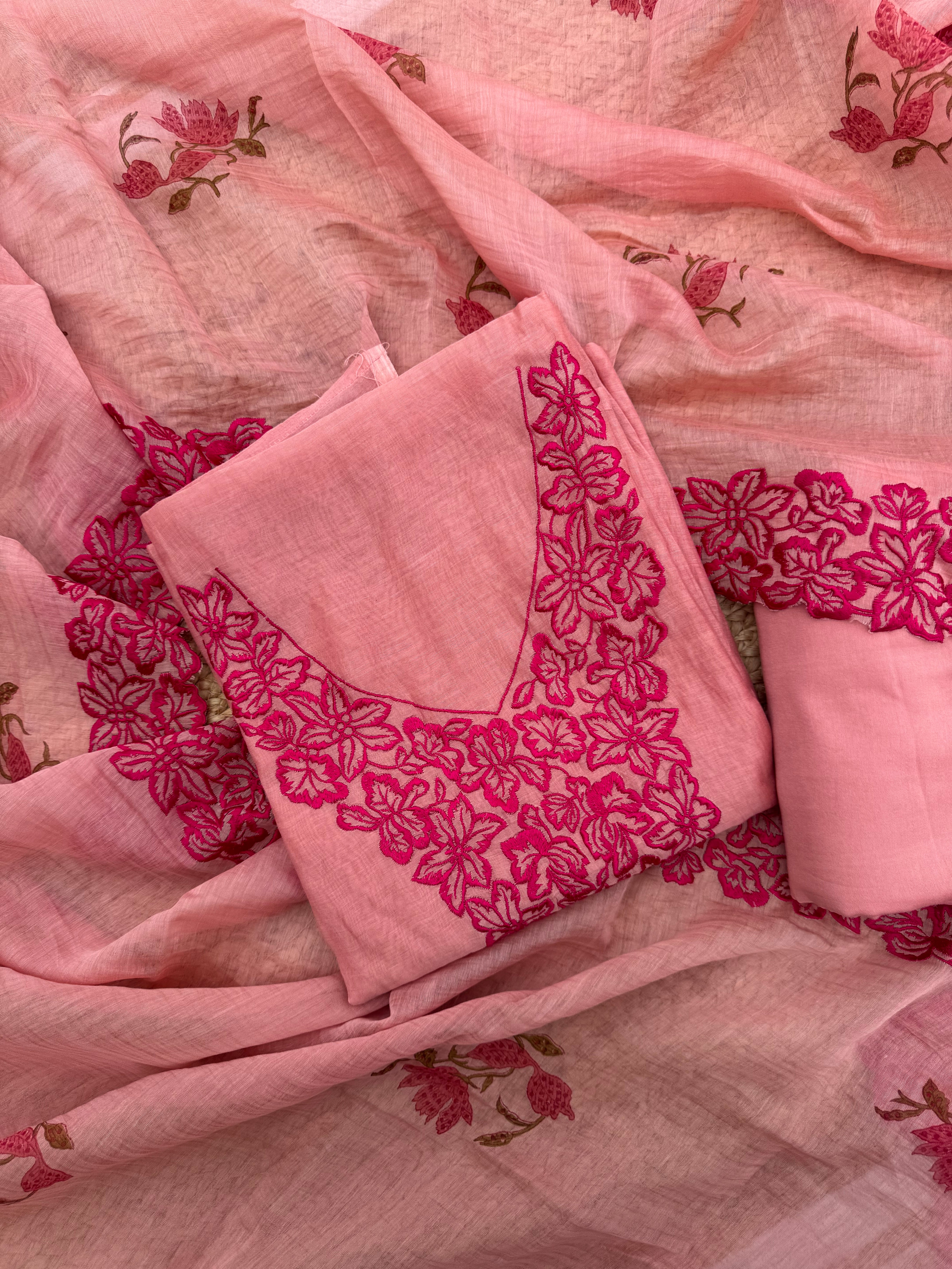 Gulaab pure Mulmul Chanderi suit set