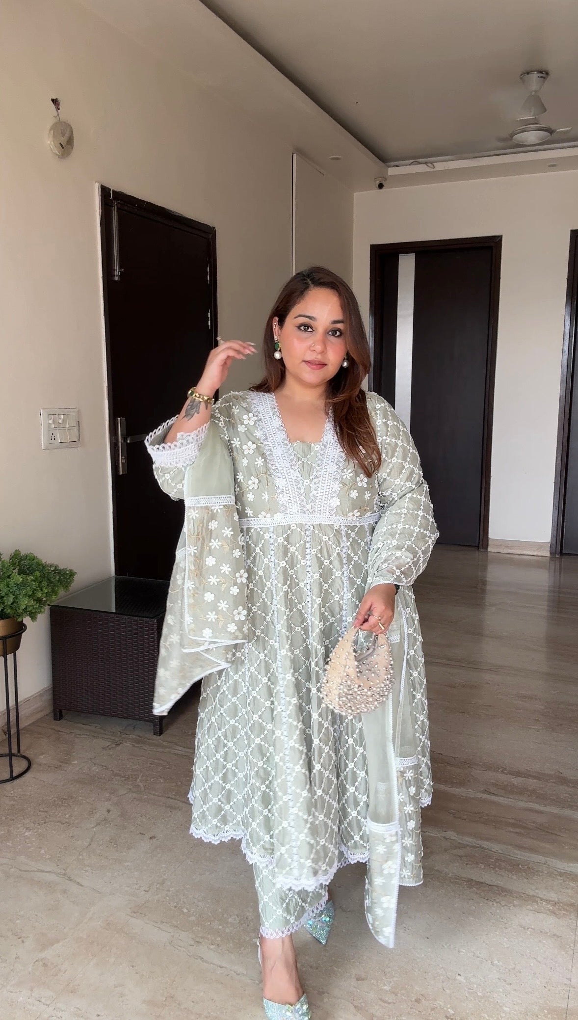 Sage green Anarkali