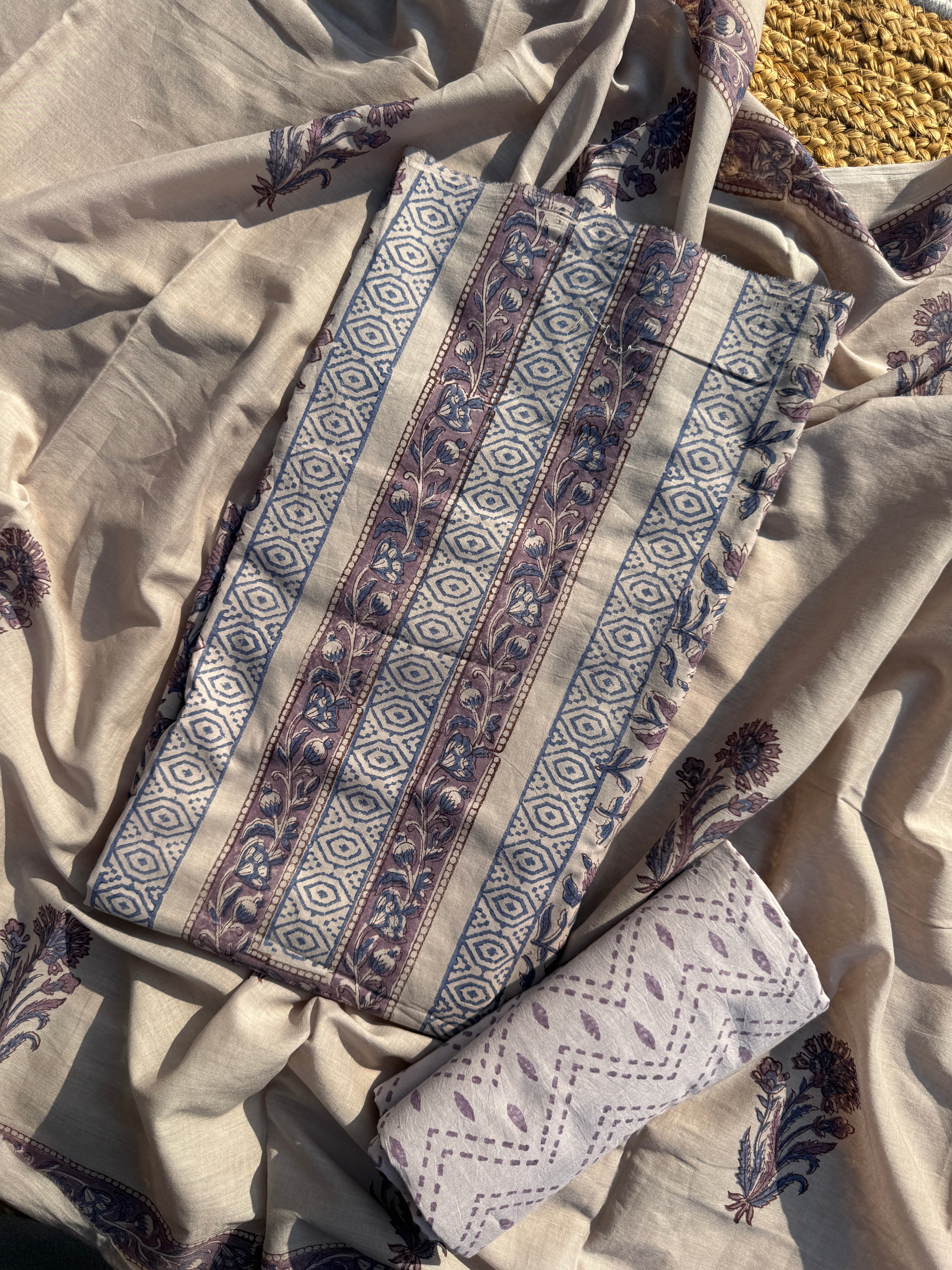 Neher pure cotton block print suit set