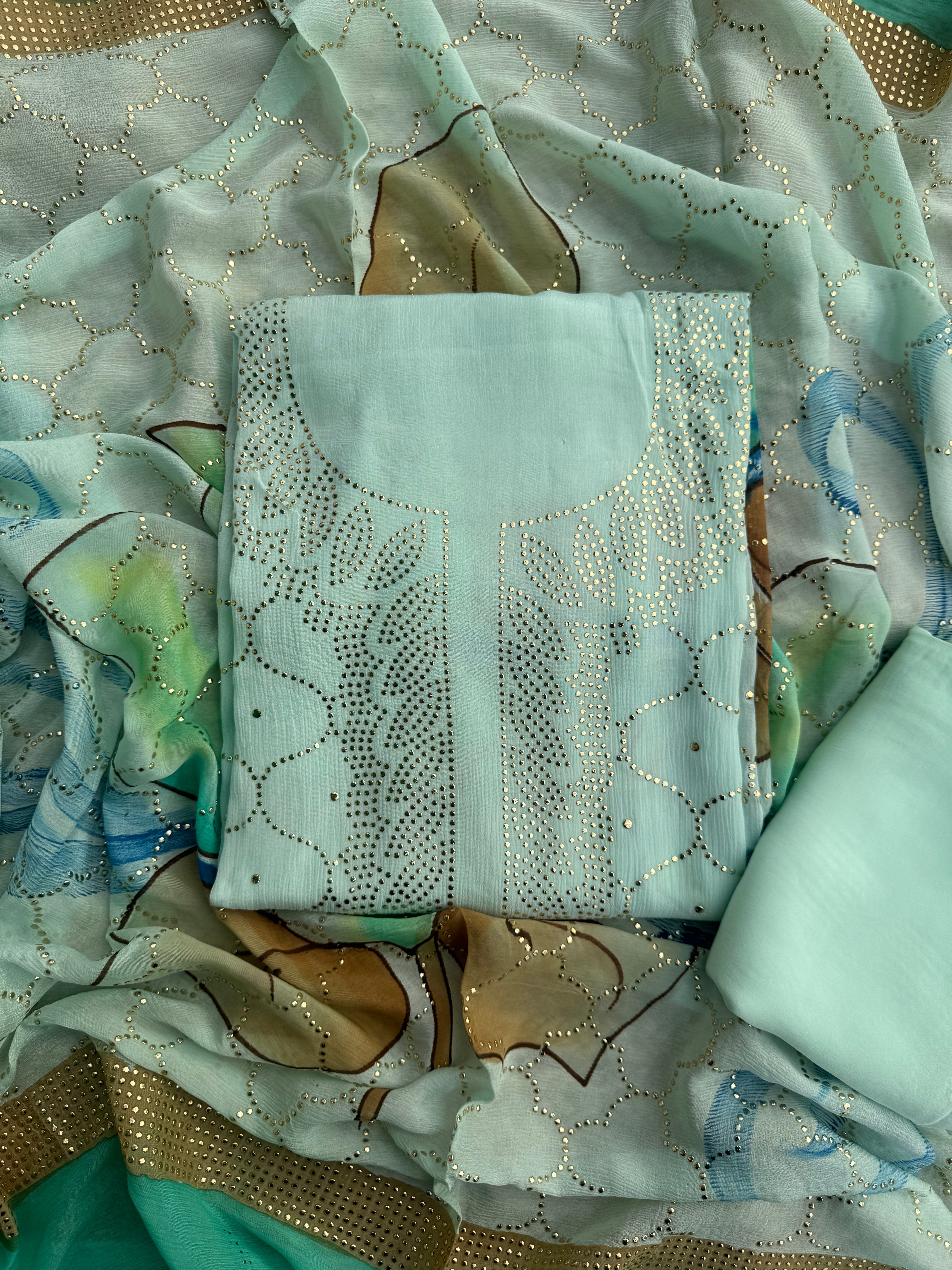 Hand painted pure chinon suit set