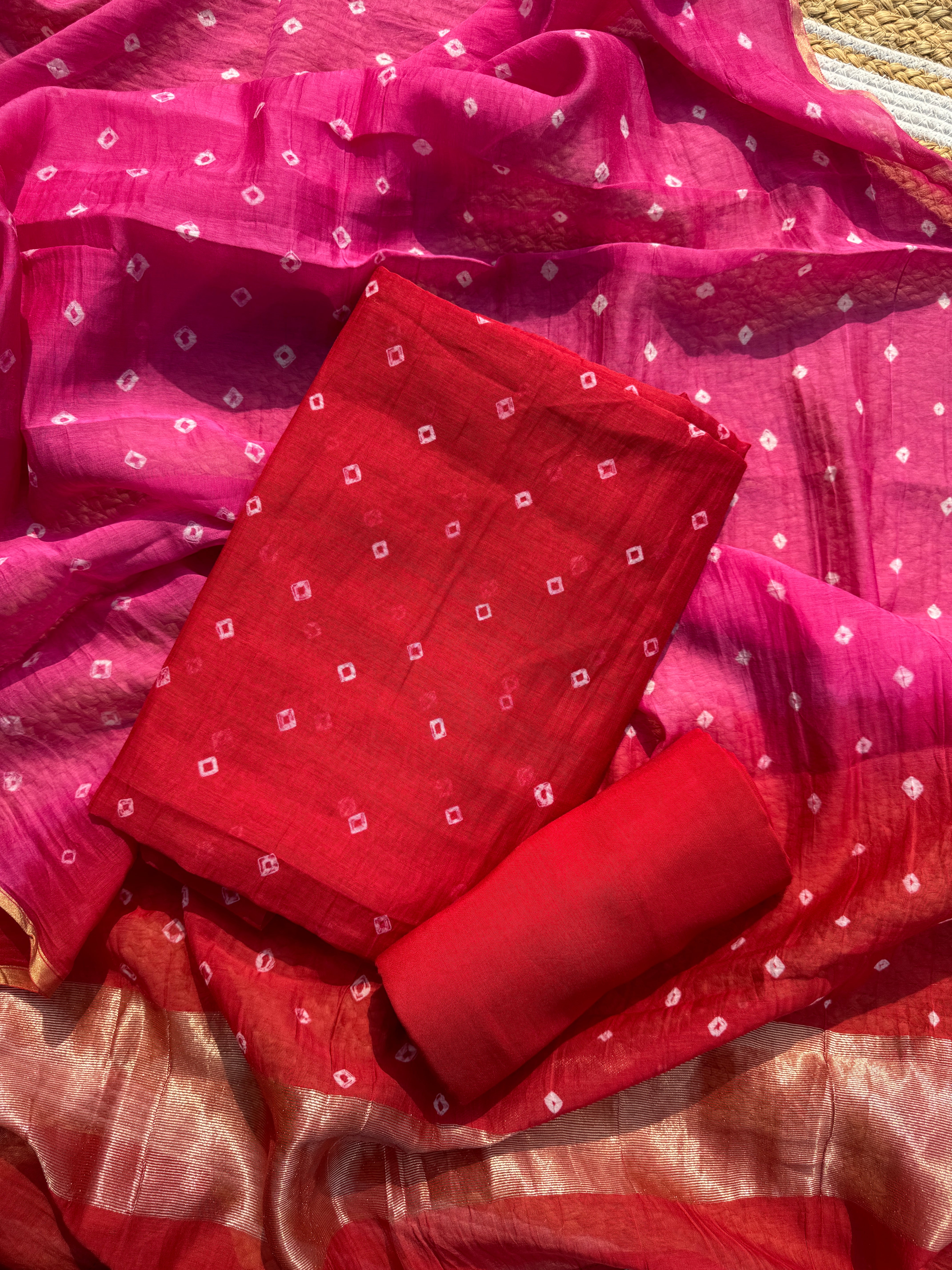 Bandhej pure mulmul suit set