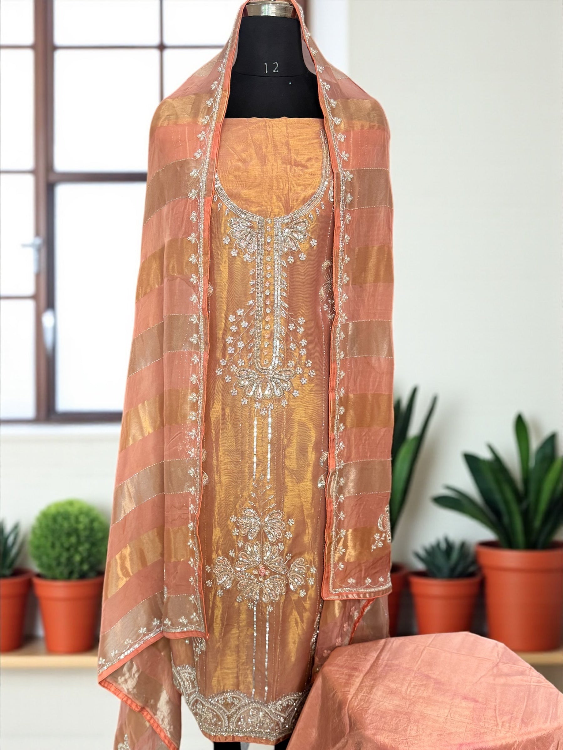 Chaand tissue hand embroidered suit set