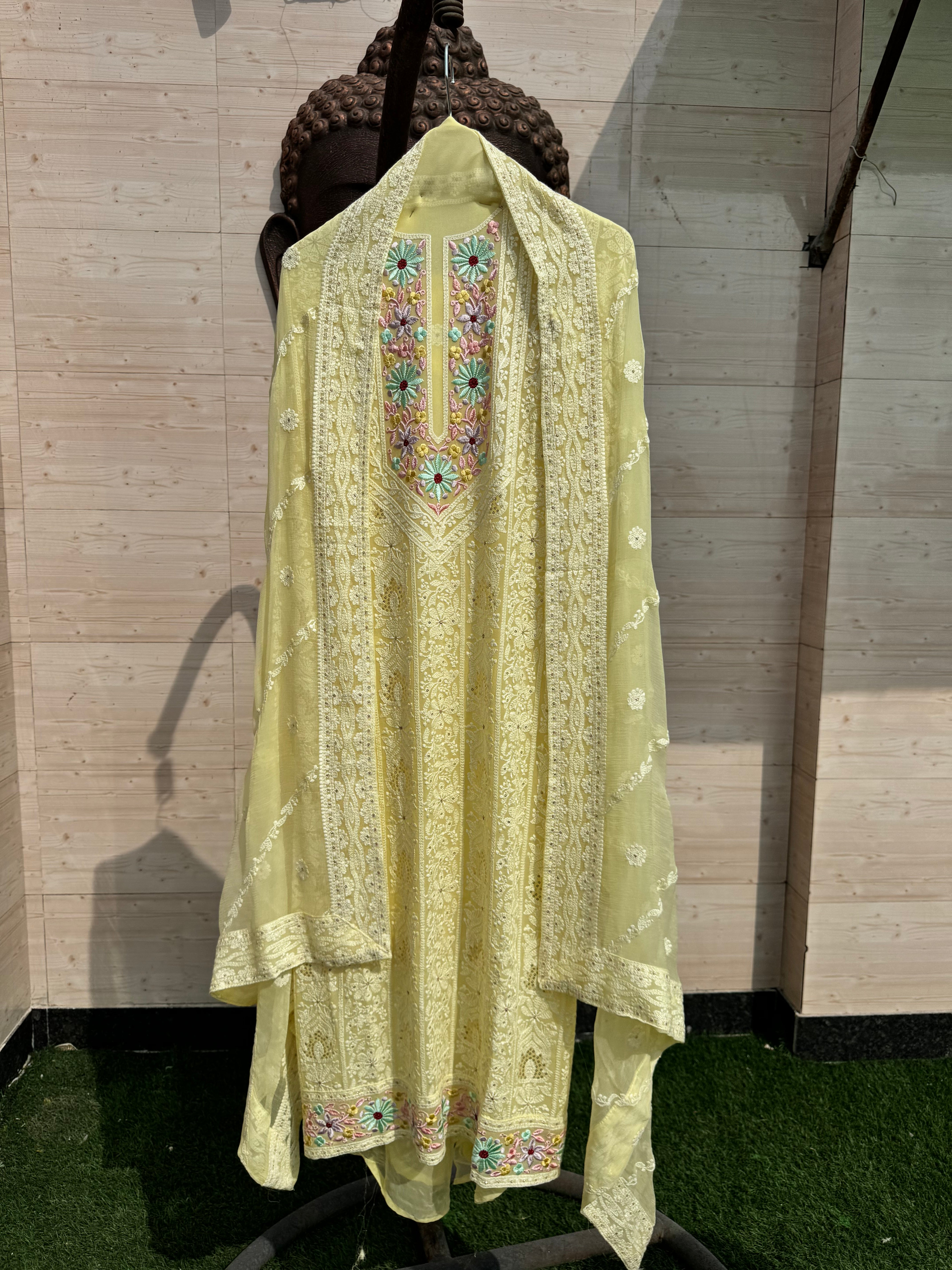 Pastel pure Georgette Lucknowi suit set