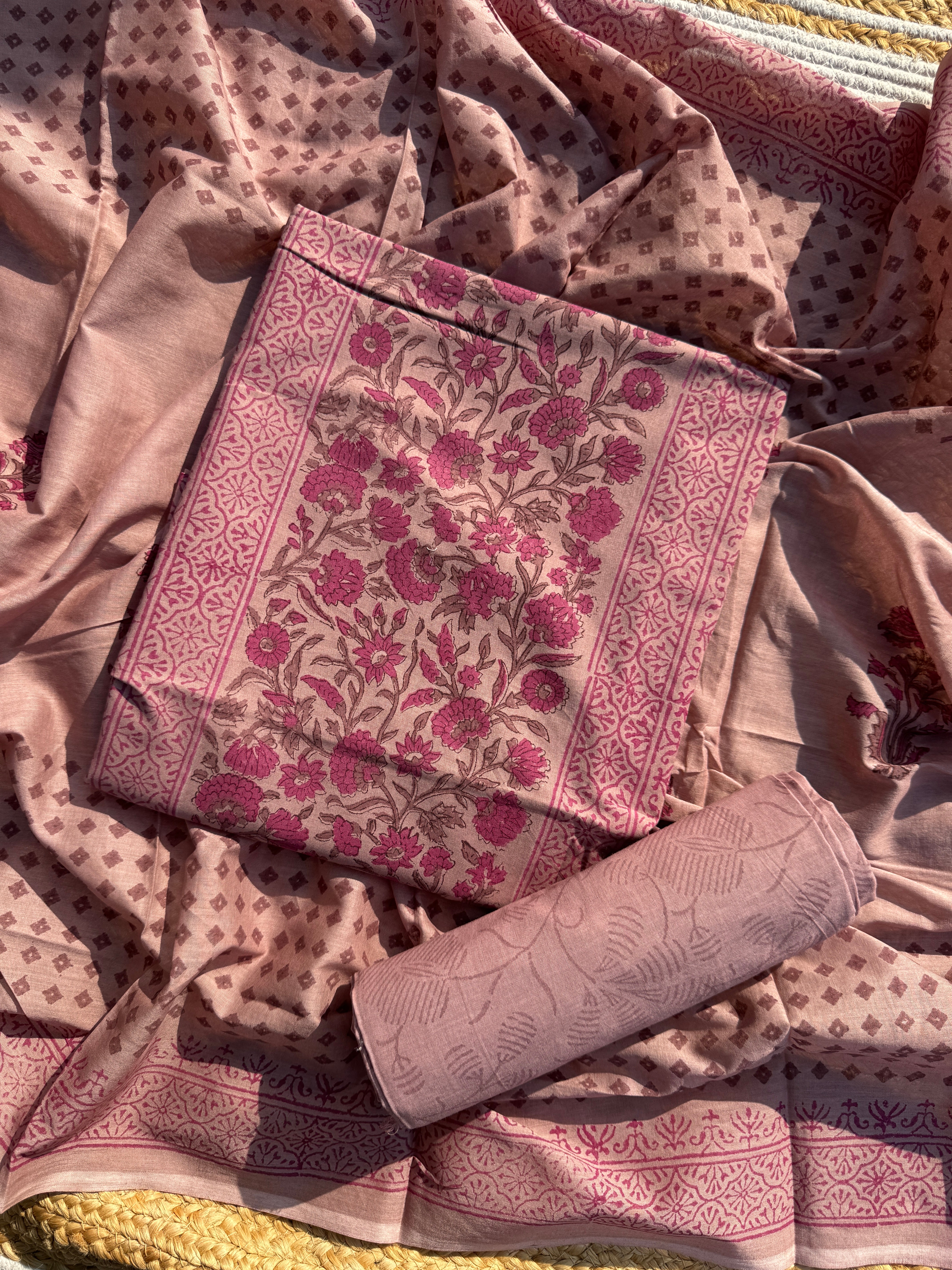 Neher pure cotton block print suit set