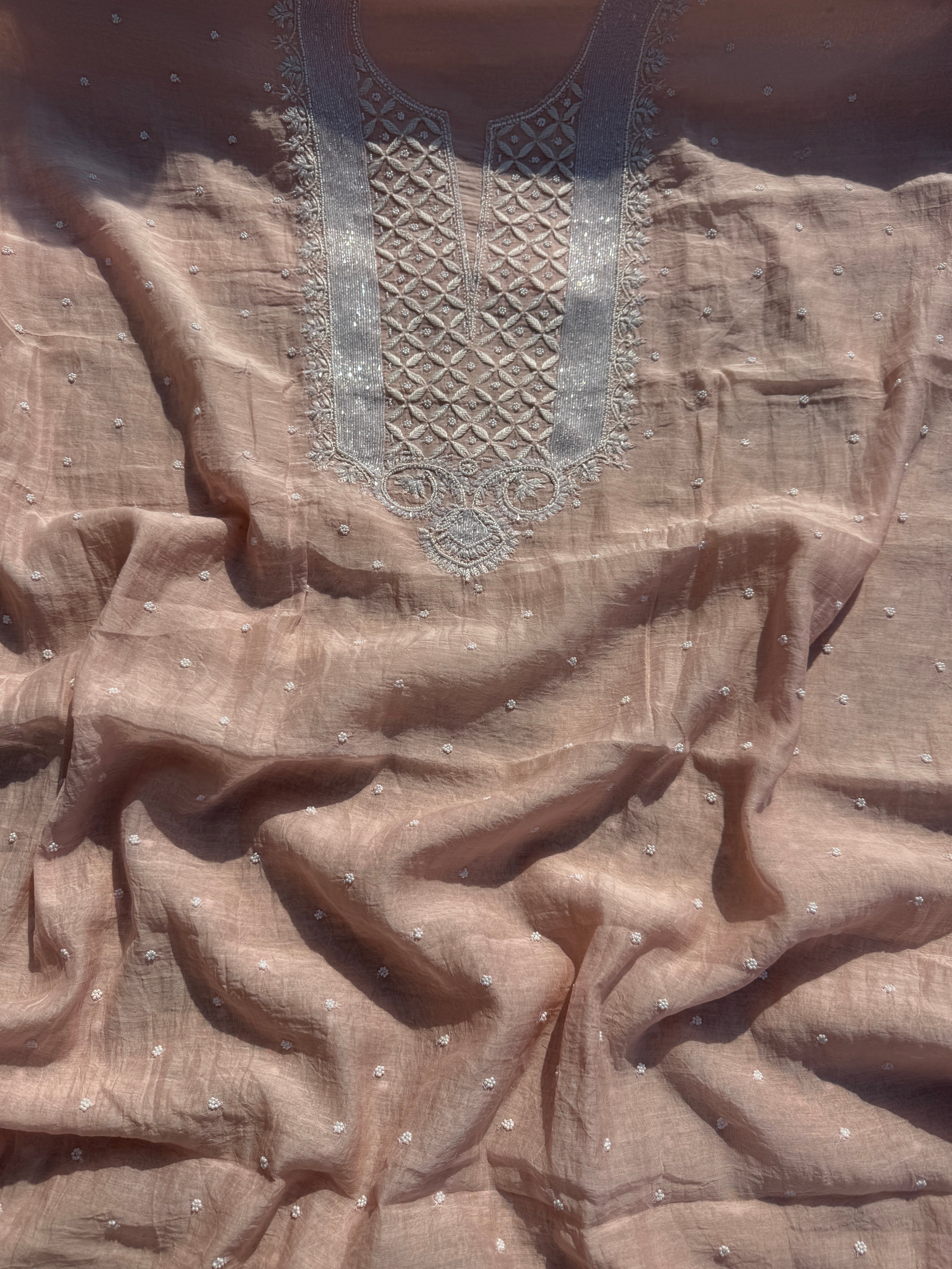 Blush pure mulmul Lucknowi suit set