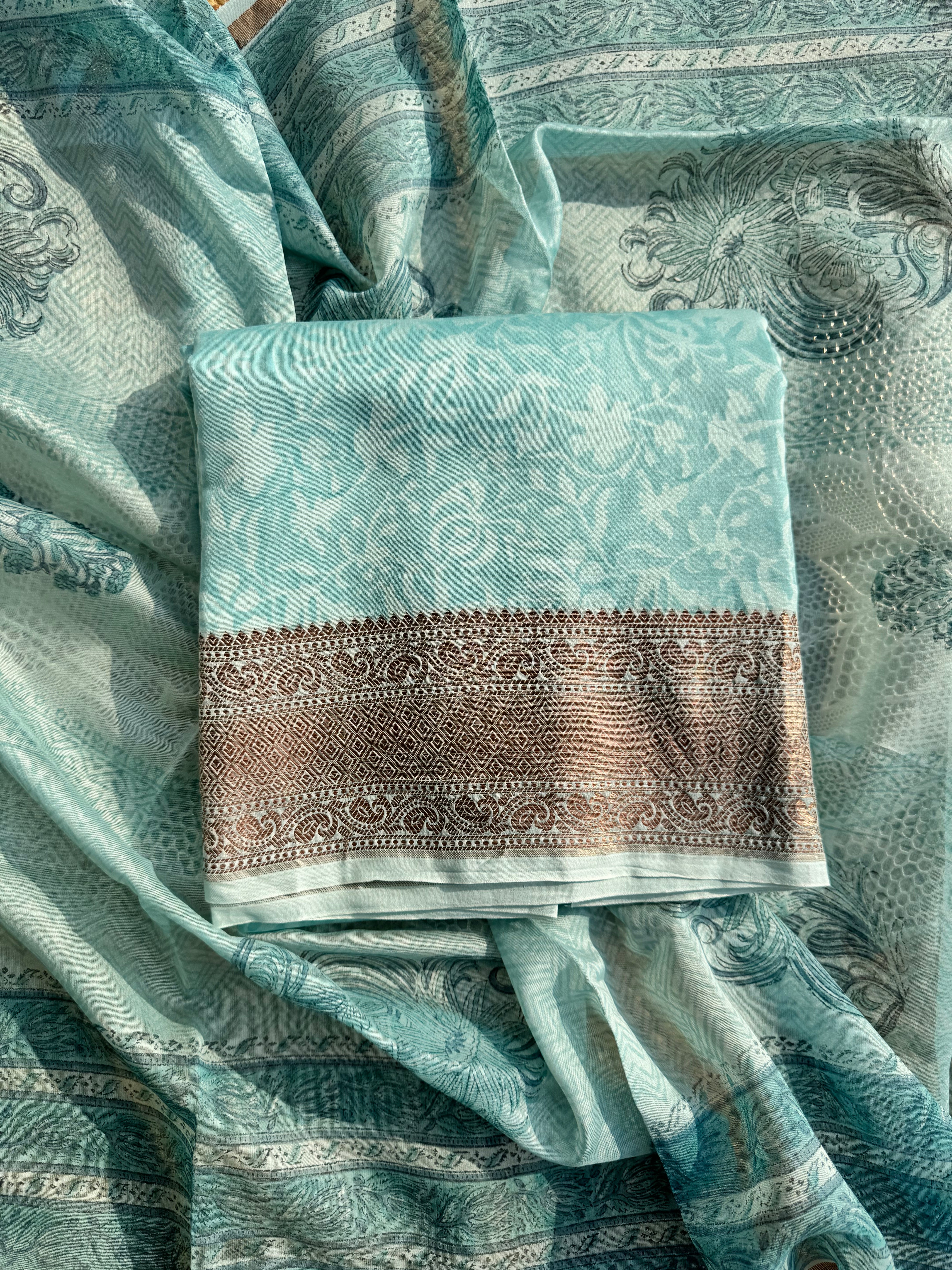 Pastel festive Maheshwari suit set