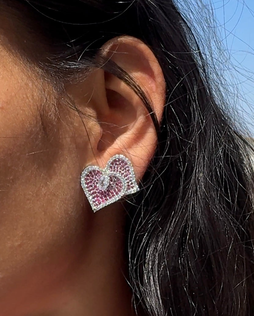 Pink heart AD studs