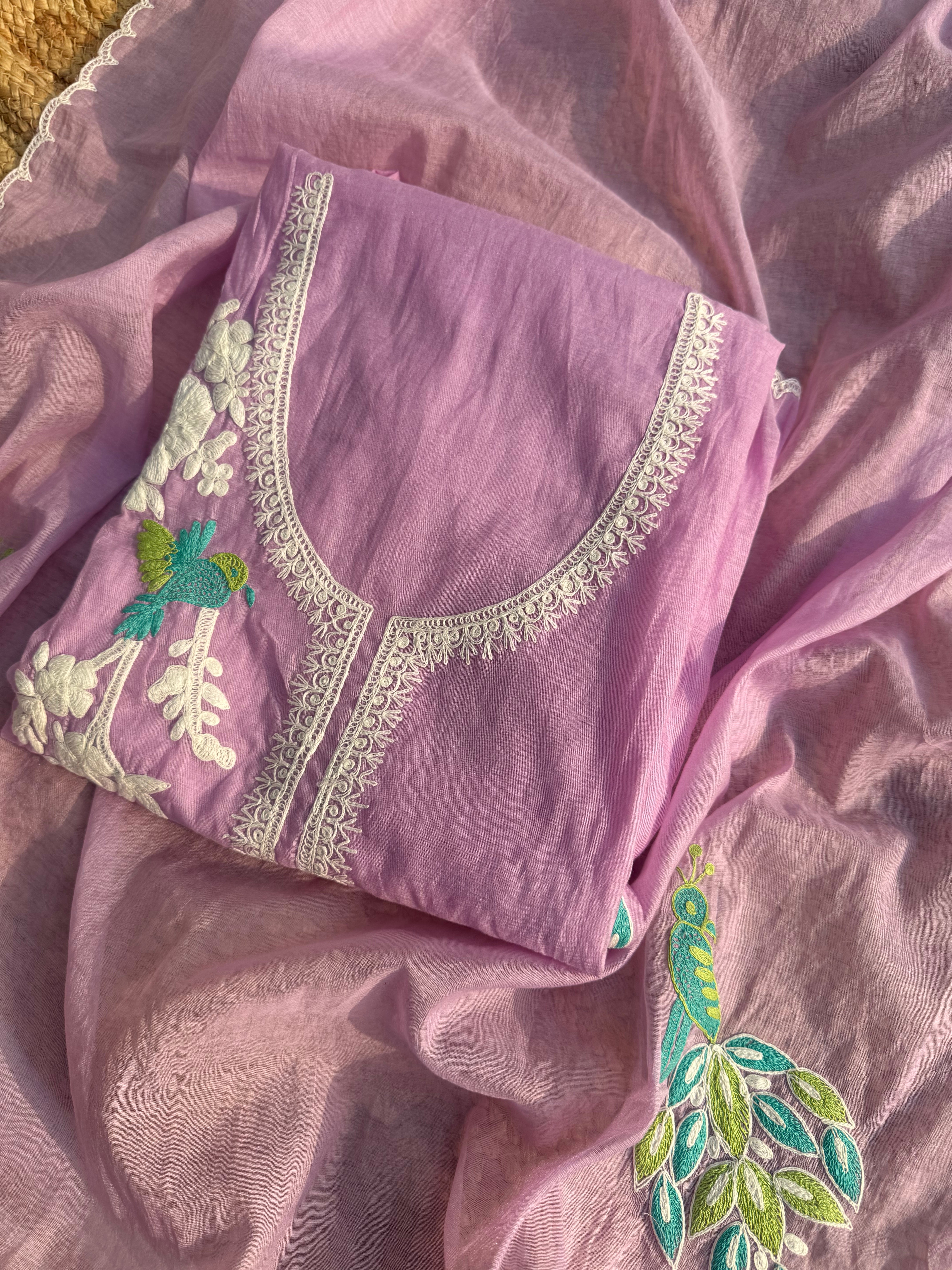 Chidiya pure mulmul Chanderi suit set