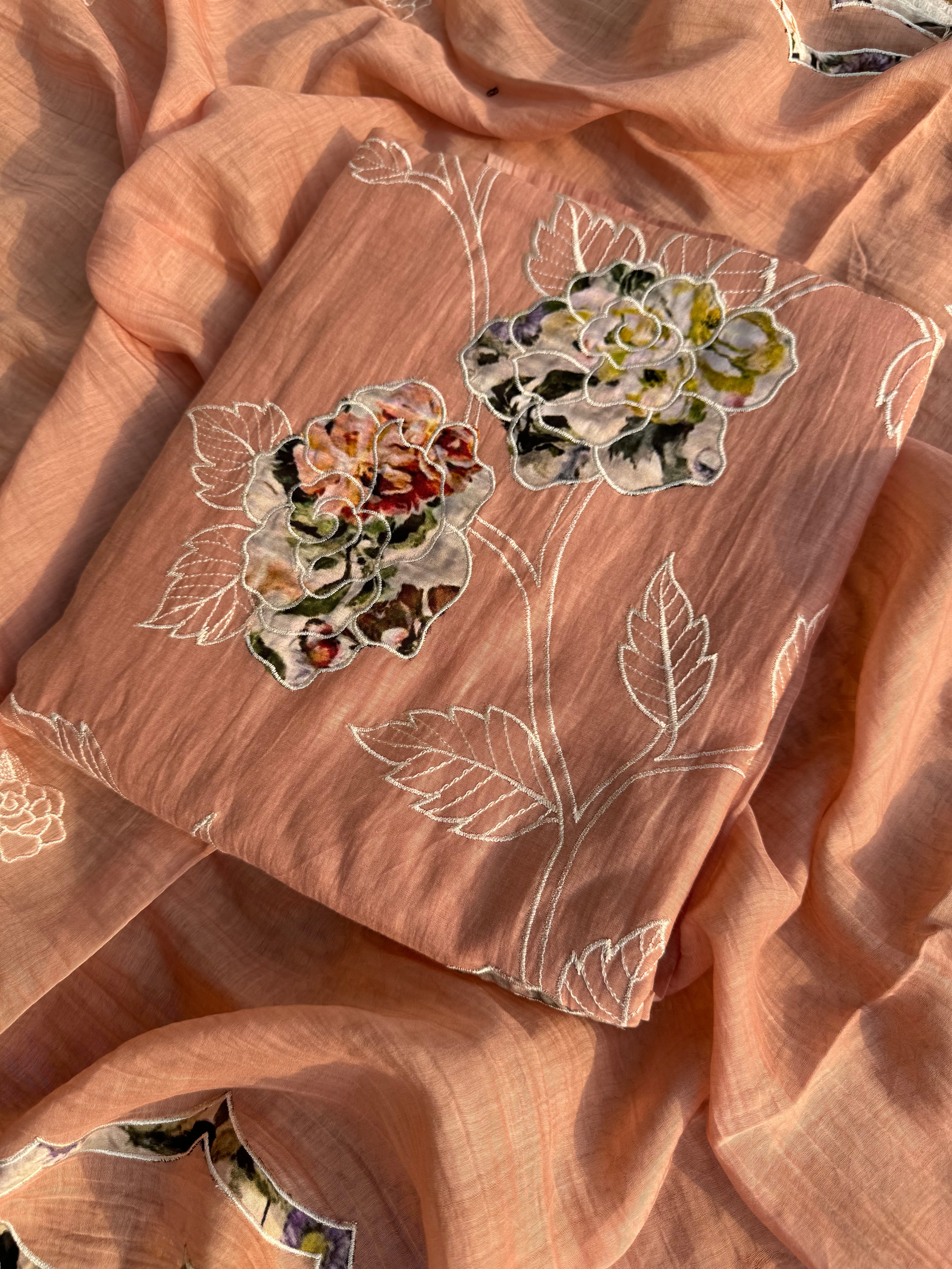 Dreamy pure Mulmul Chanderi suit set