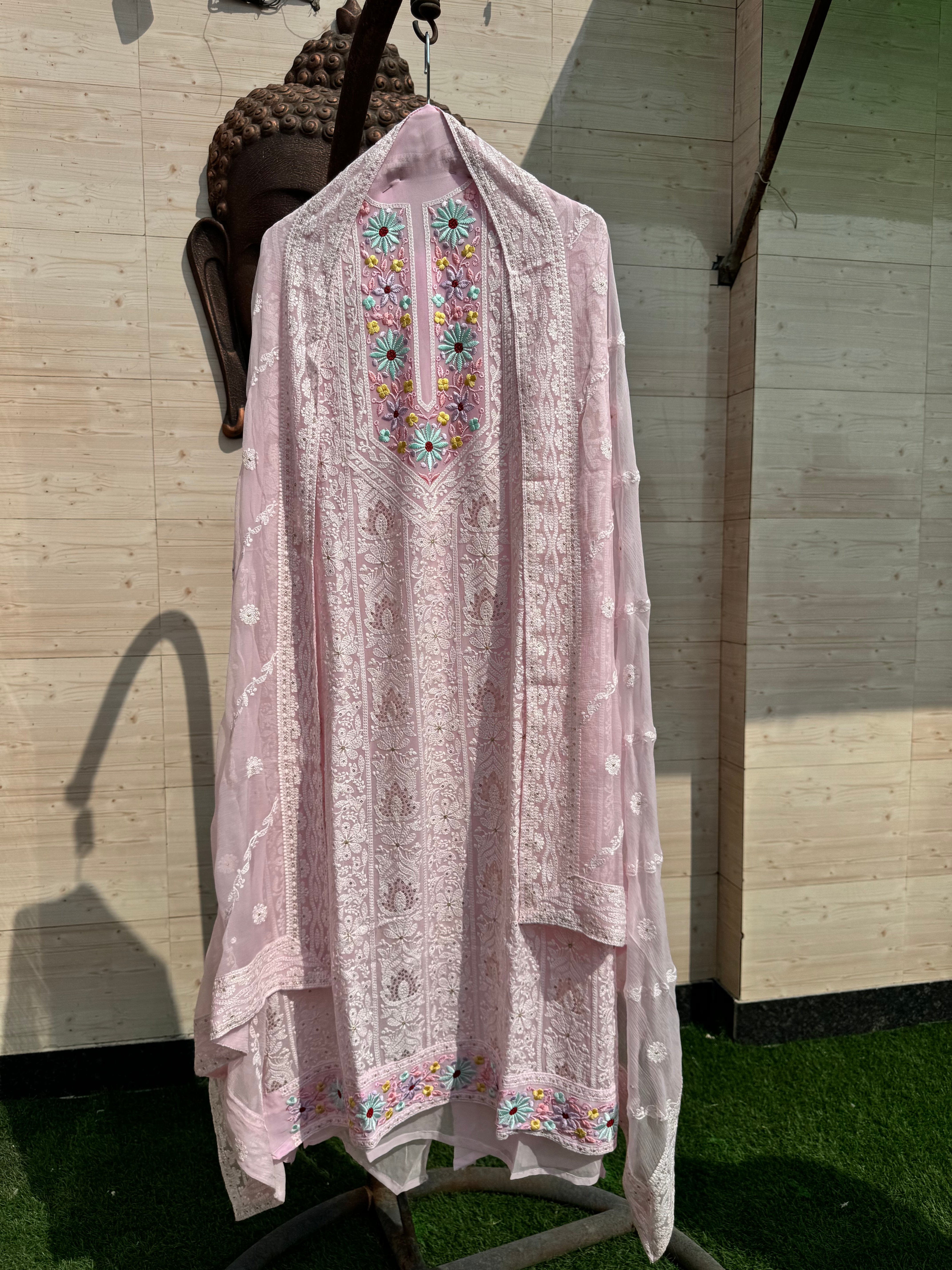 Pastel pure Georgette Lucknowi suit set