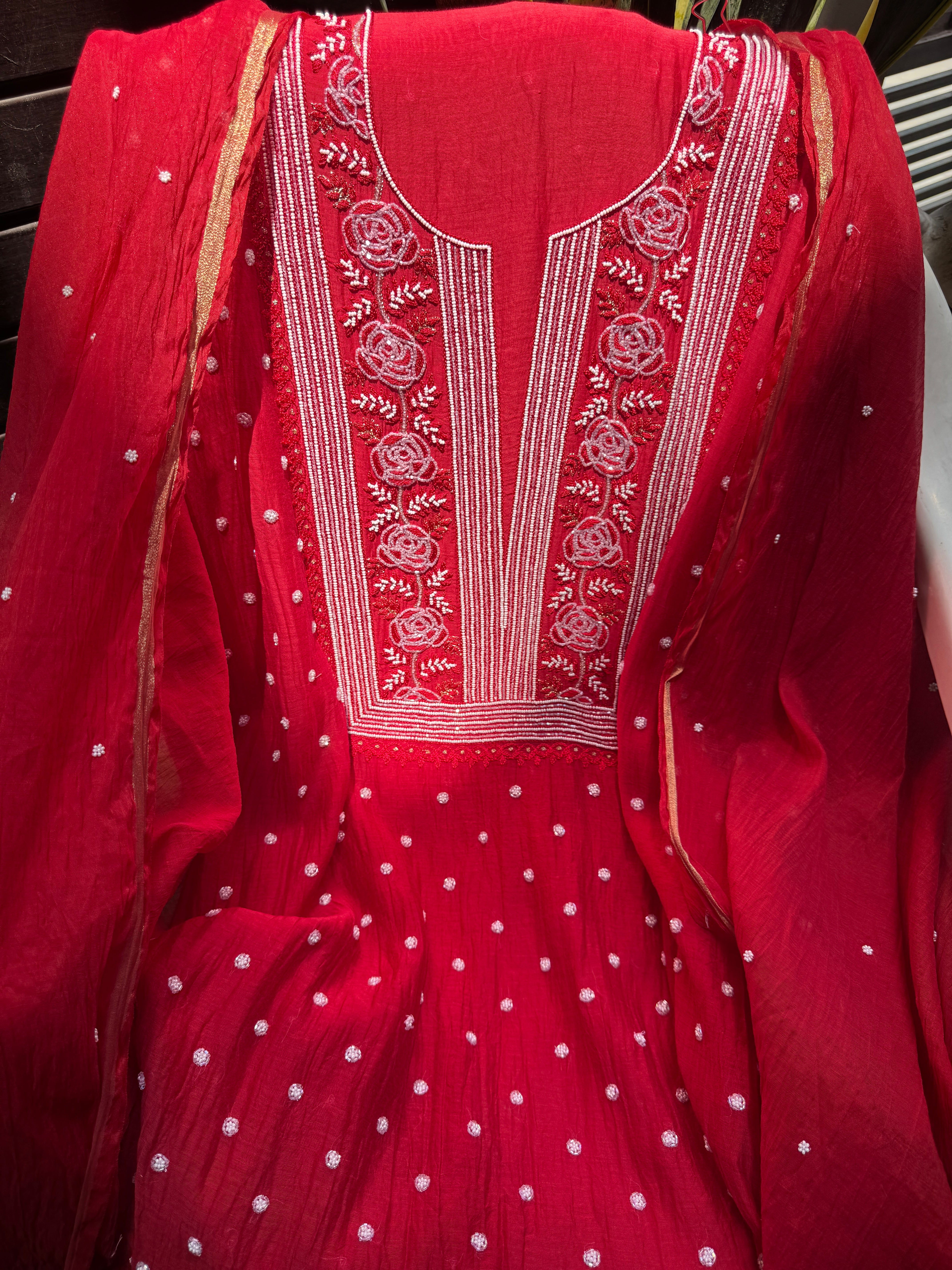 Noor pure mul Lucknowi suit set