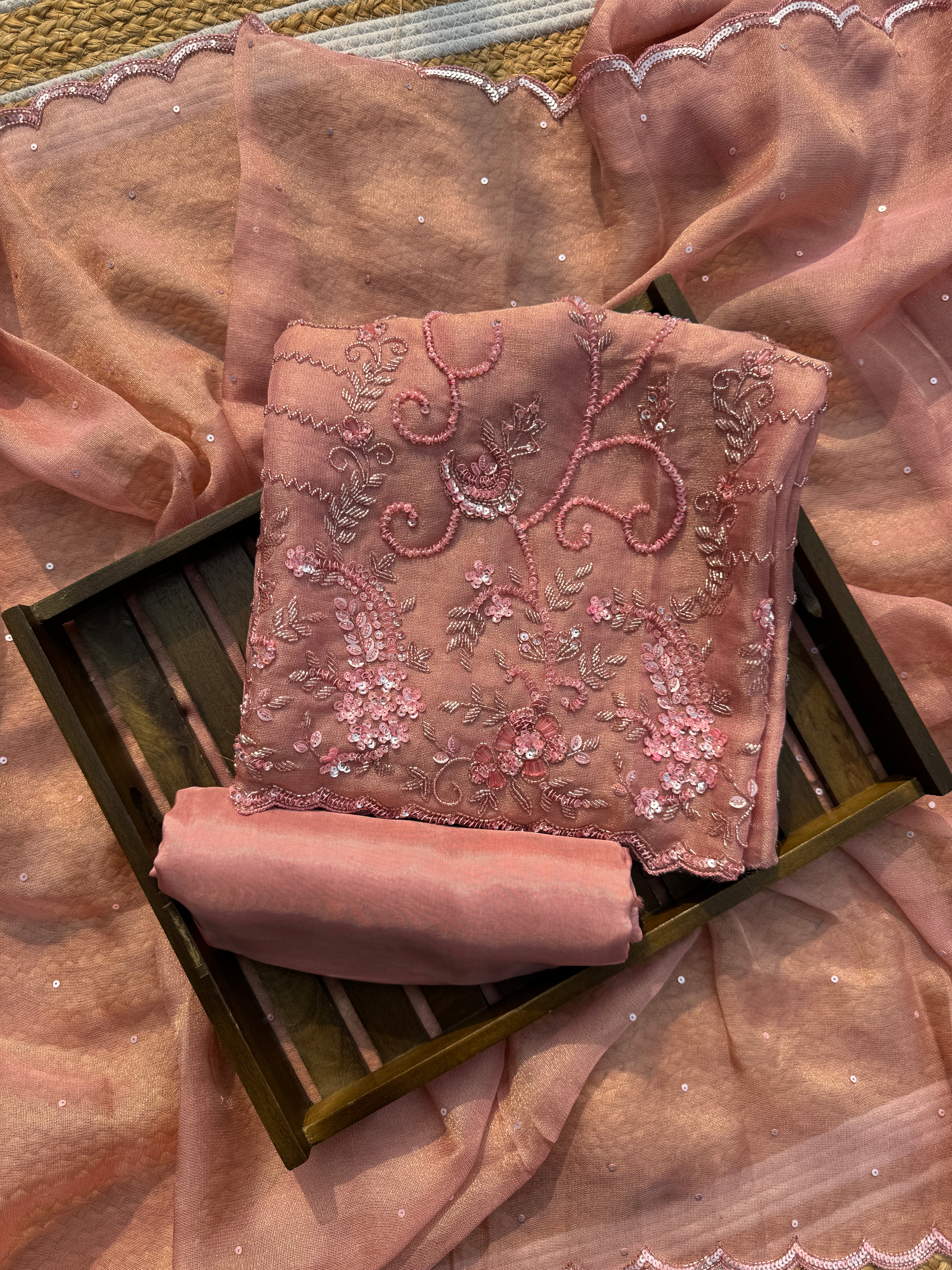 Naira pure tissue silk suit set