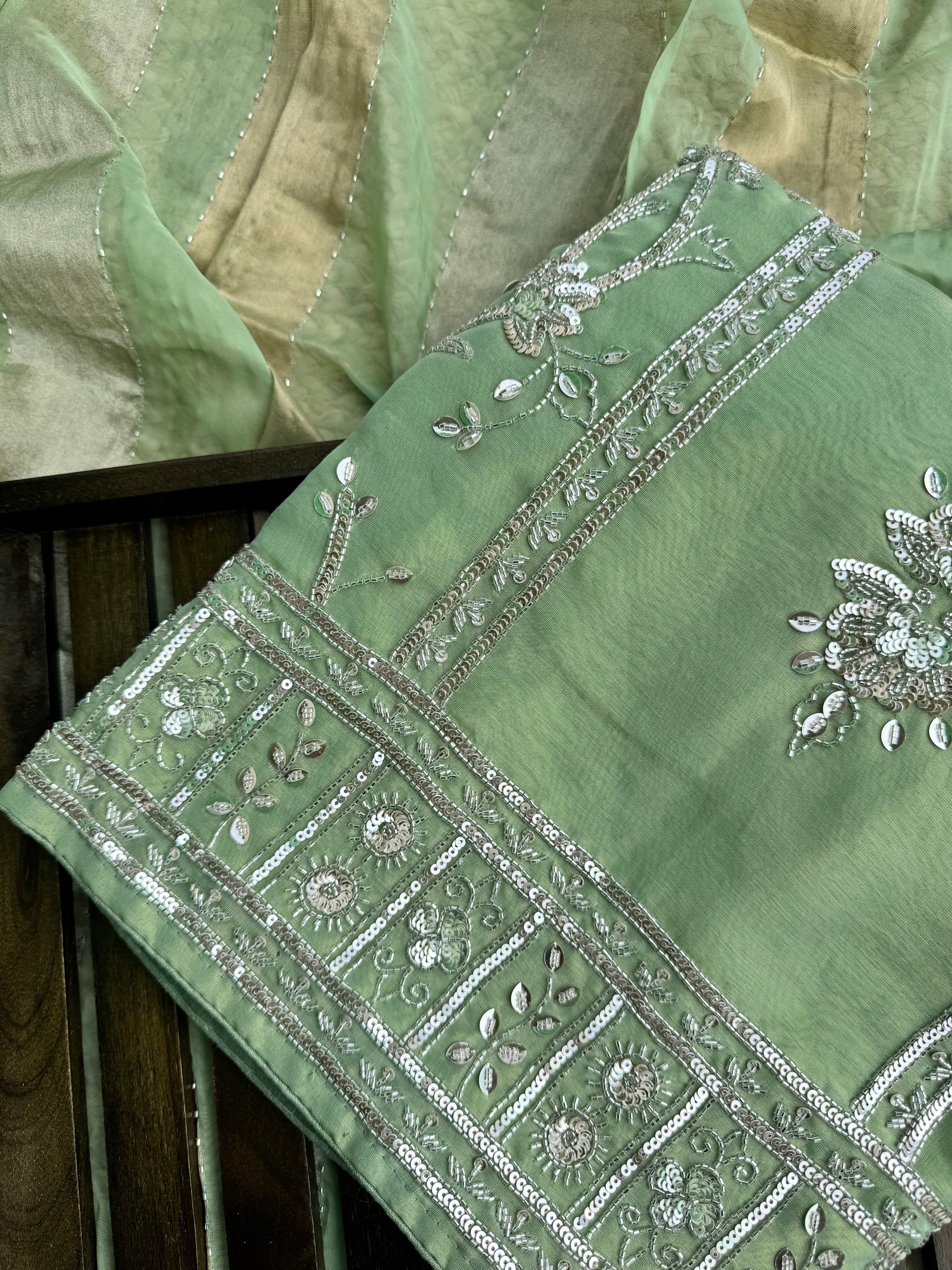 Pistachio gold tissue suit set