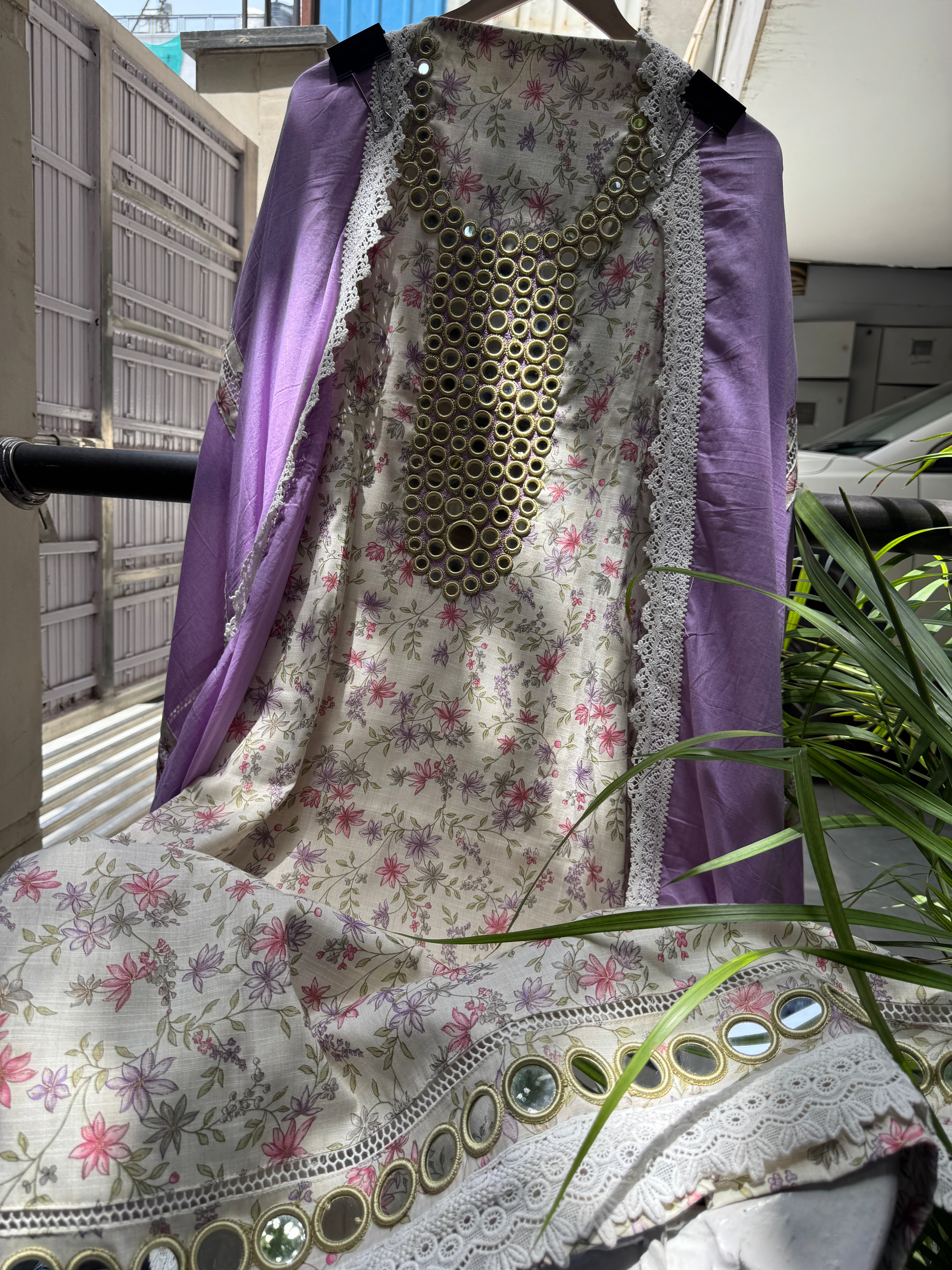Lavender bloom cotton linen suit set