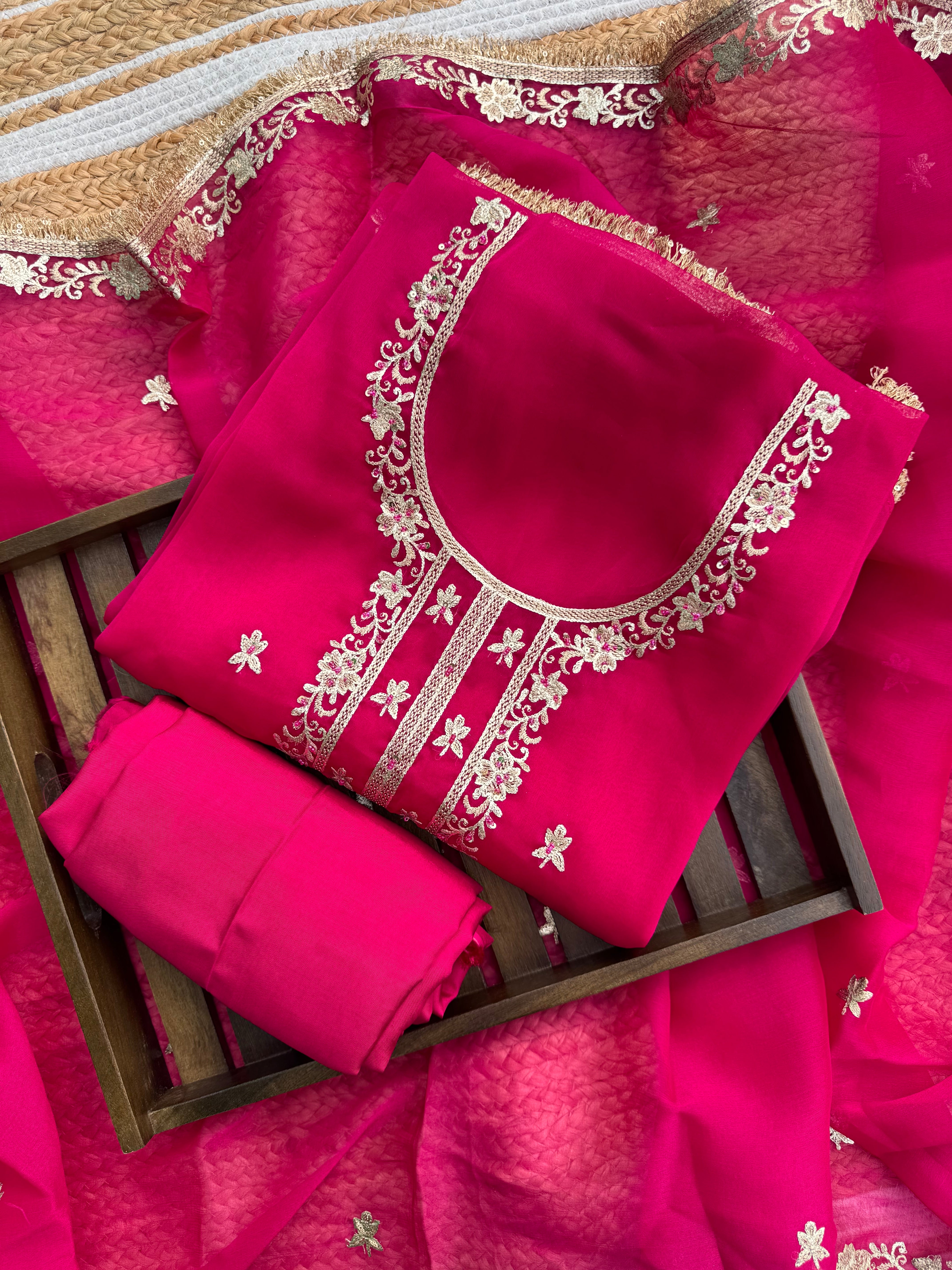 Rose chinon organza suit set