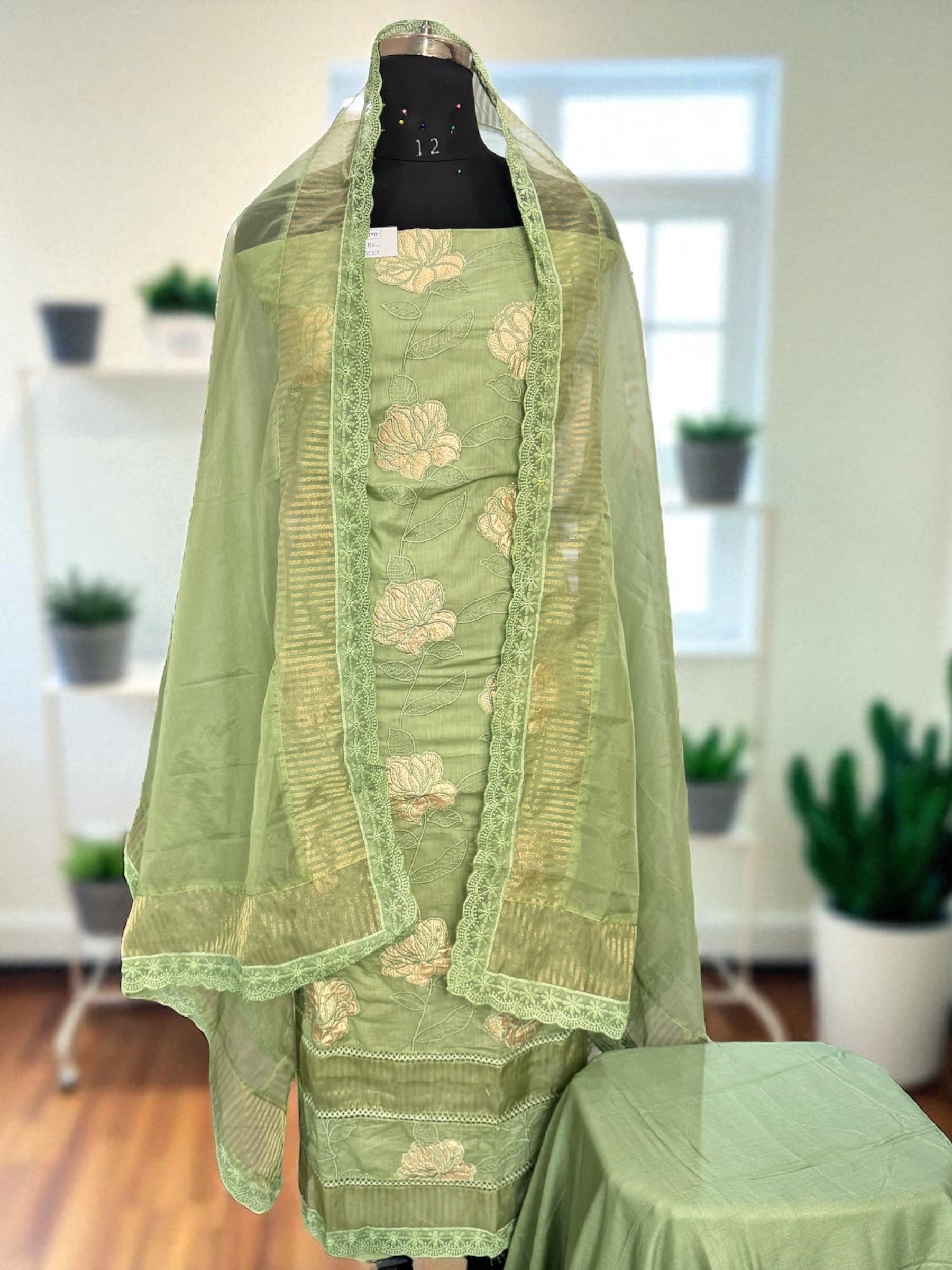 Bloom green chanderi suit set