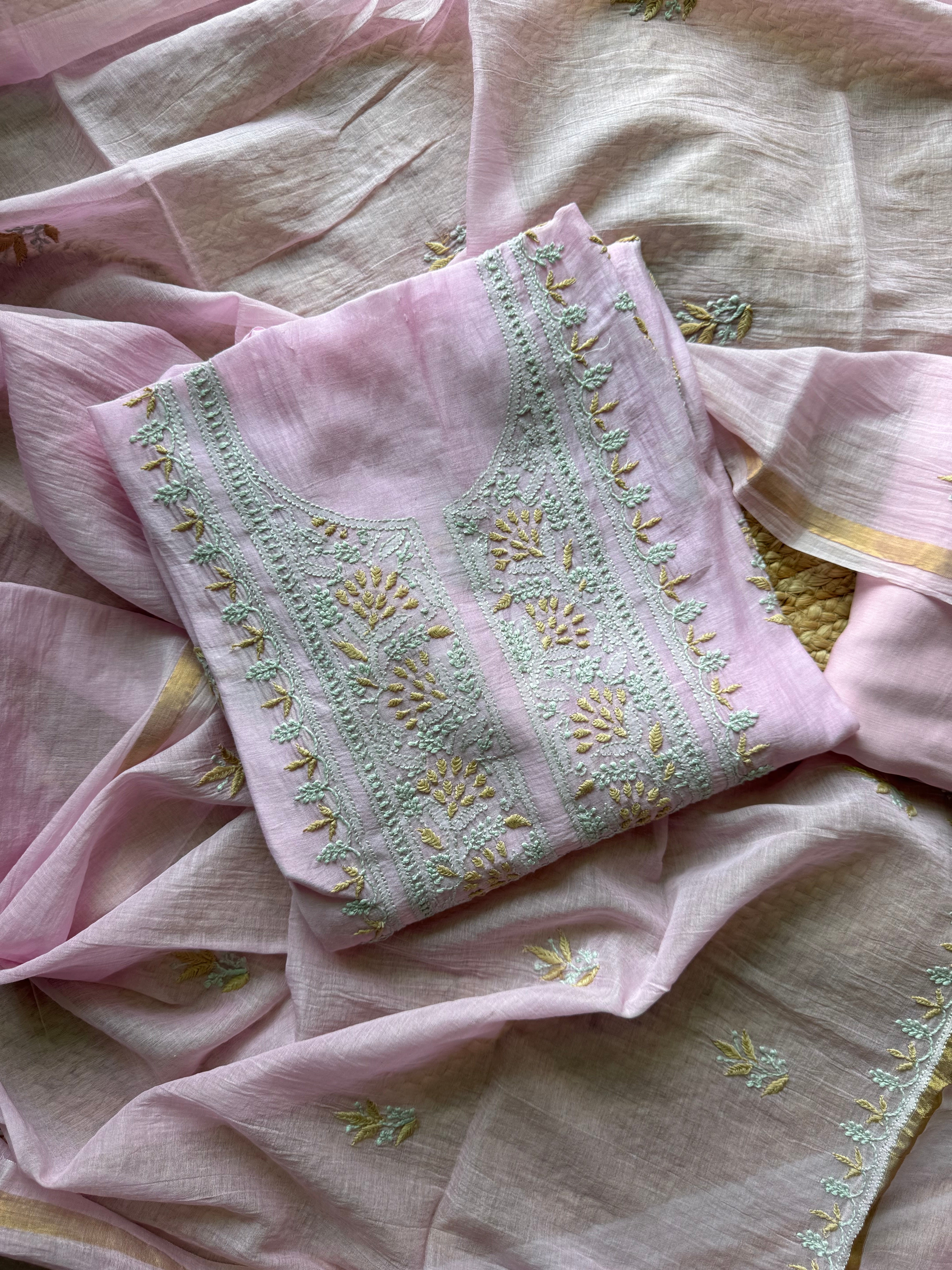 Gulab pure mulmul Lucknowi suit set