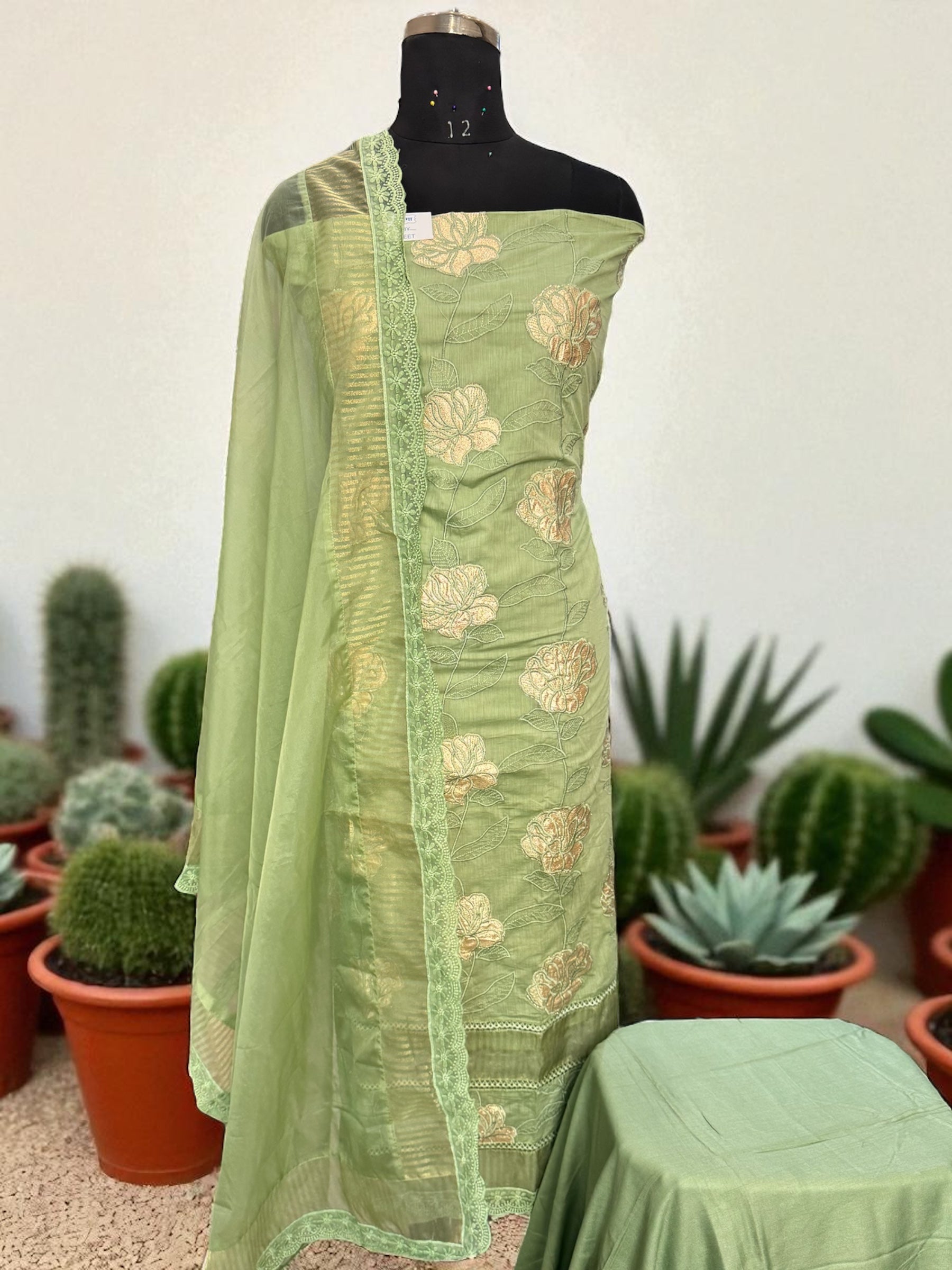 Bloom green chanderi suit set