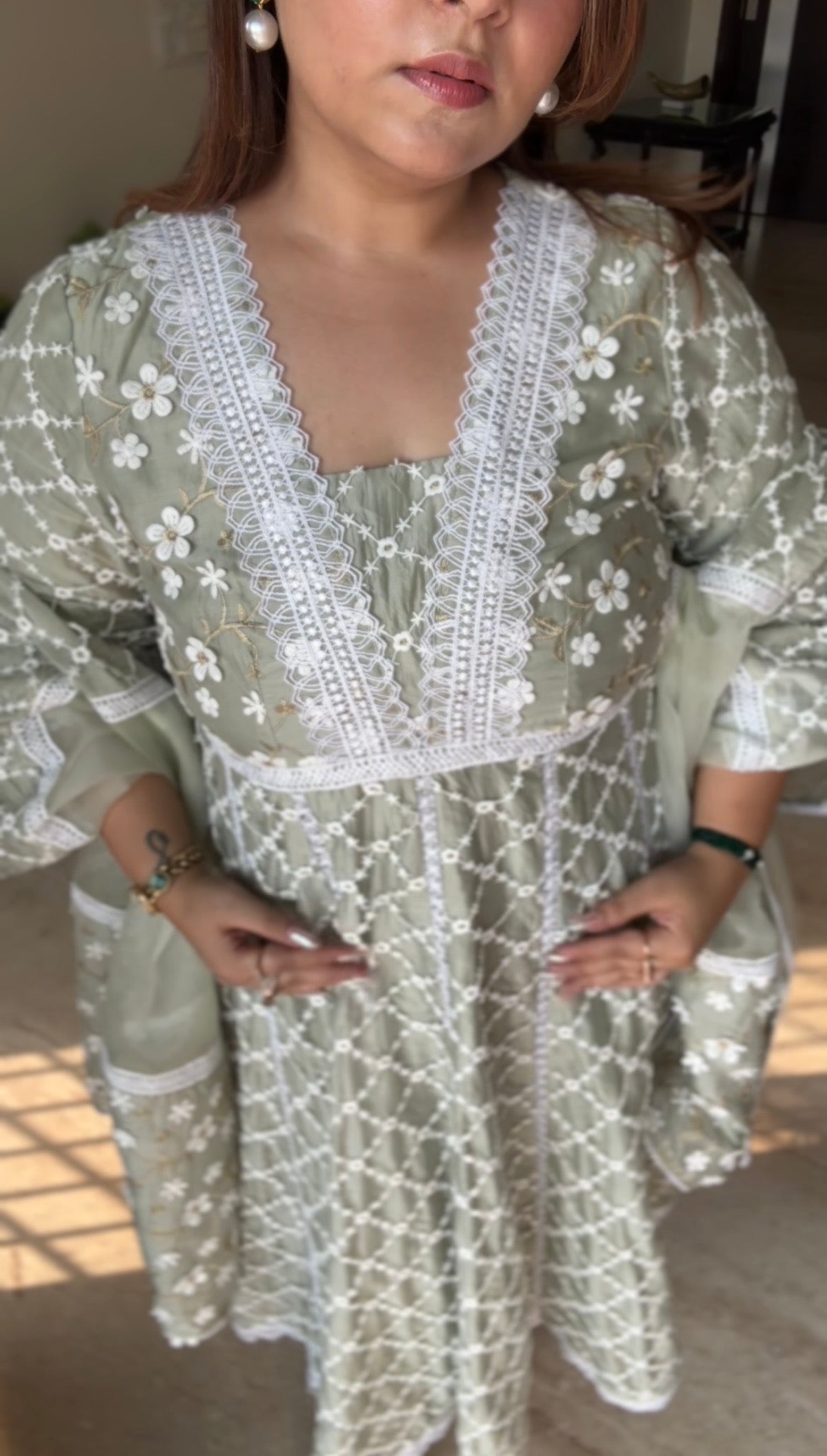 Sage green Anarkali