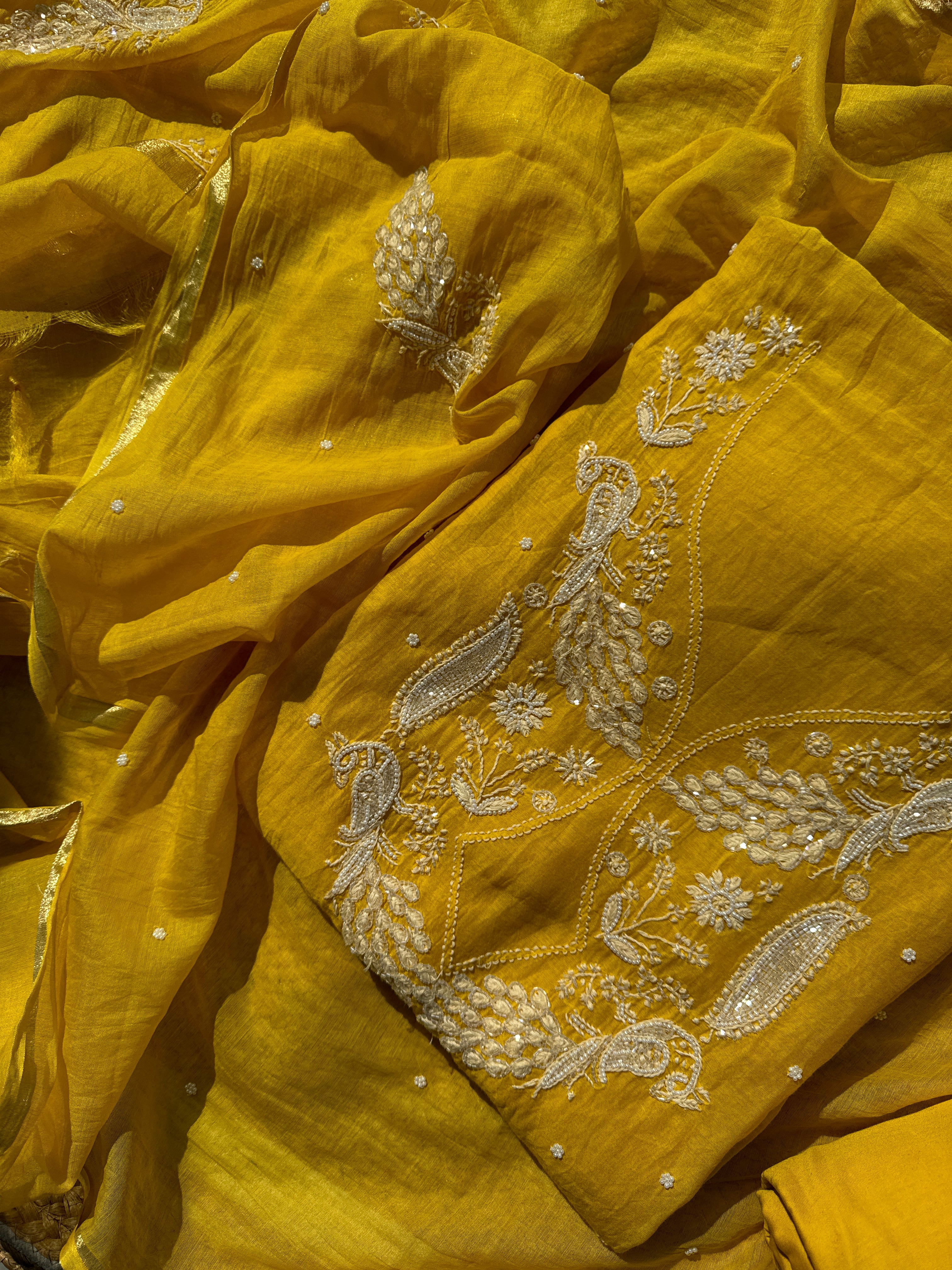 Sunshine pure mul Lucknowi suit set