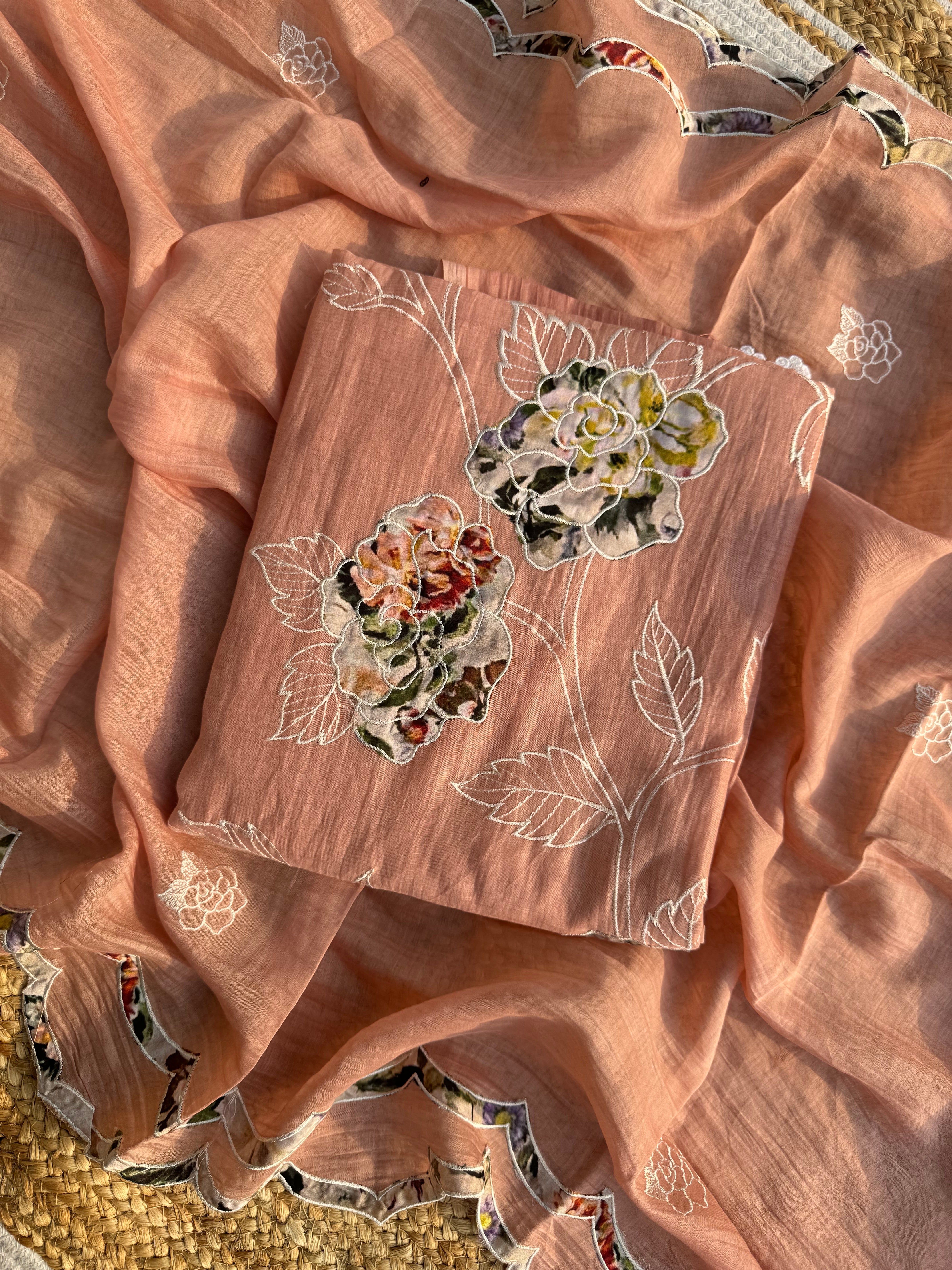 Dreamy pure Mulmul Chanderi suit set
