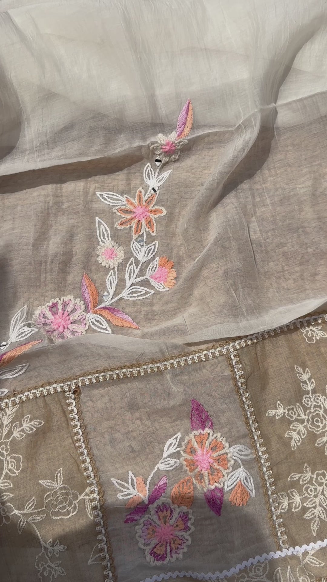 Ivory pure Mulmul handcrafted suit set